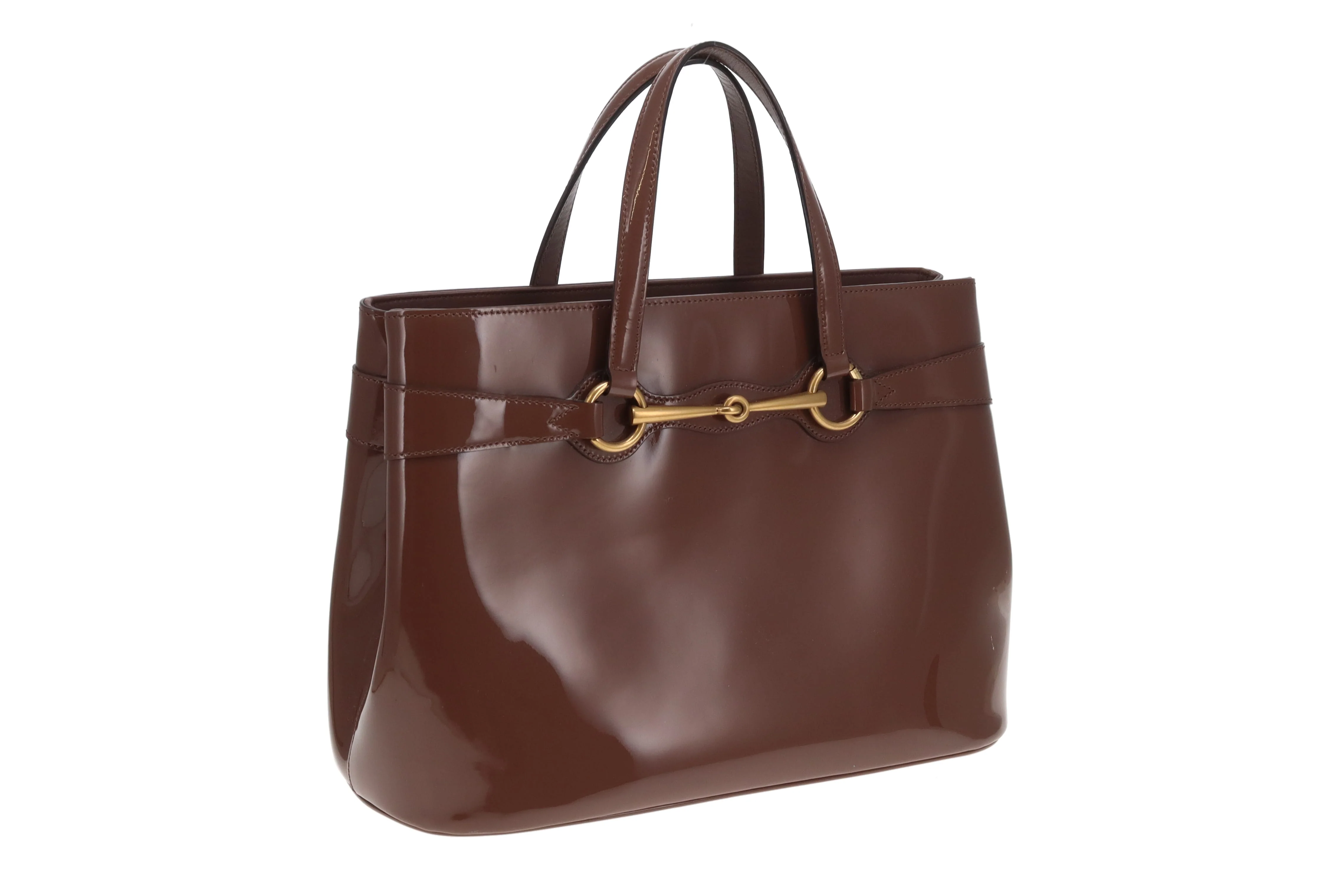 Gucci Horsebit Tote with Strap Mocha Patent Leather GHW - Image 4