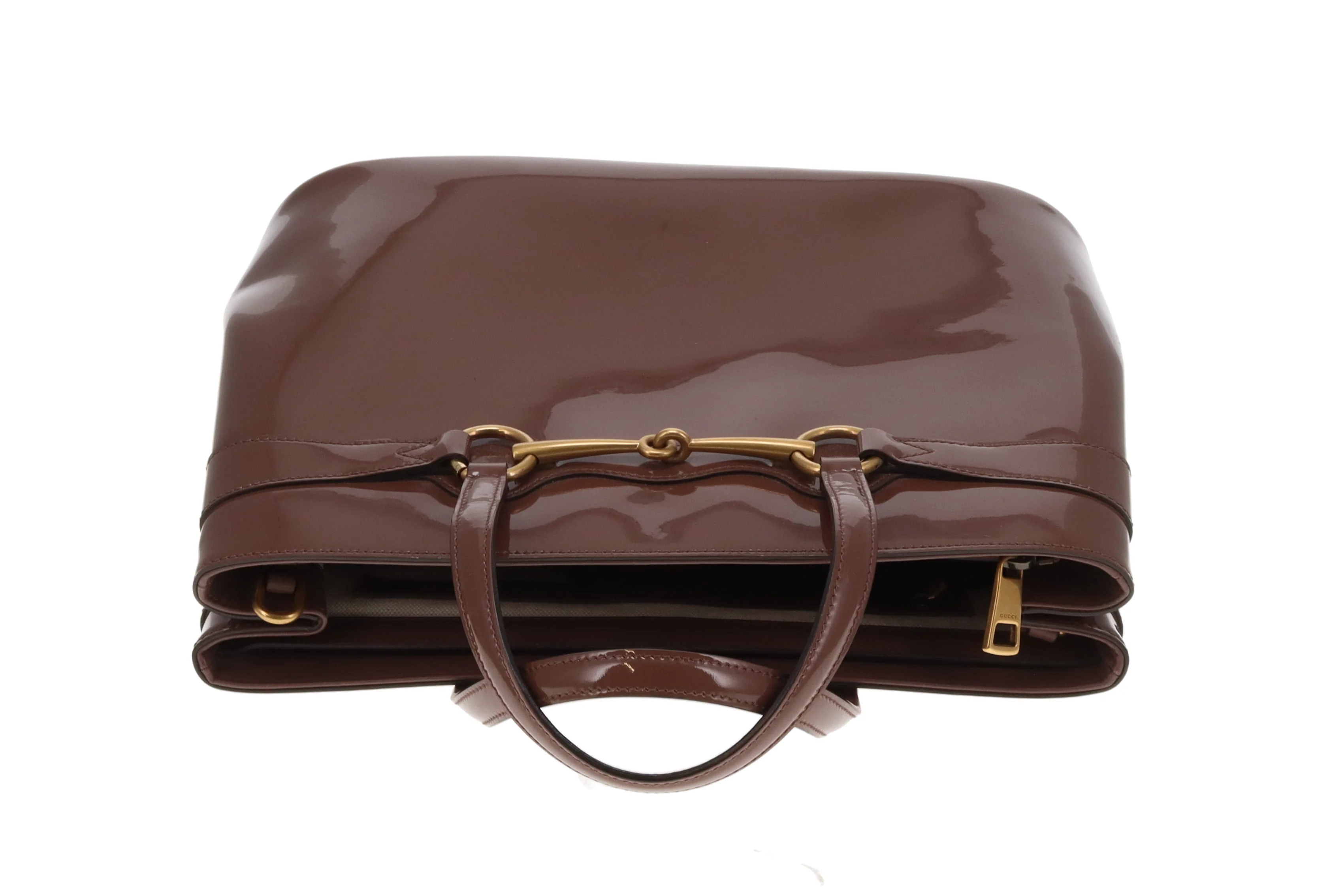 Gucci Horsebit Tote with Strap Mocha Patent Leather GHW - Image 8