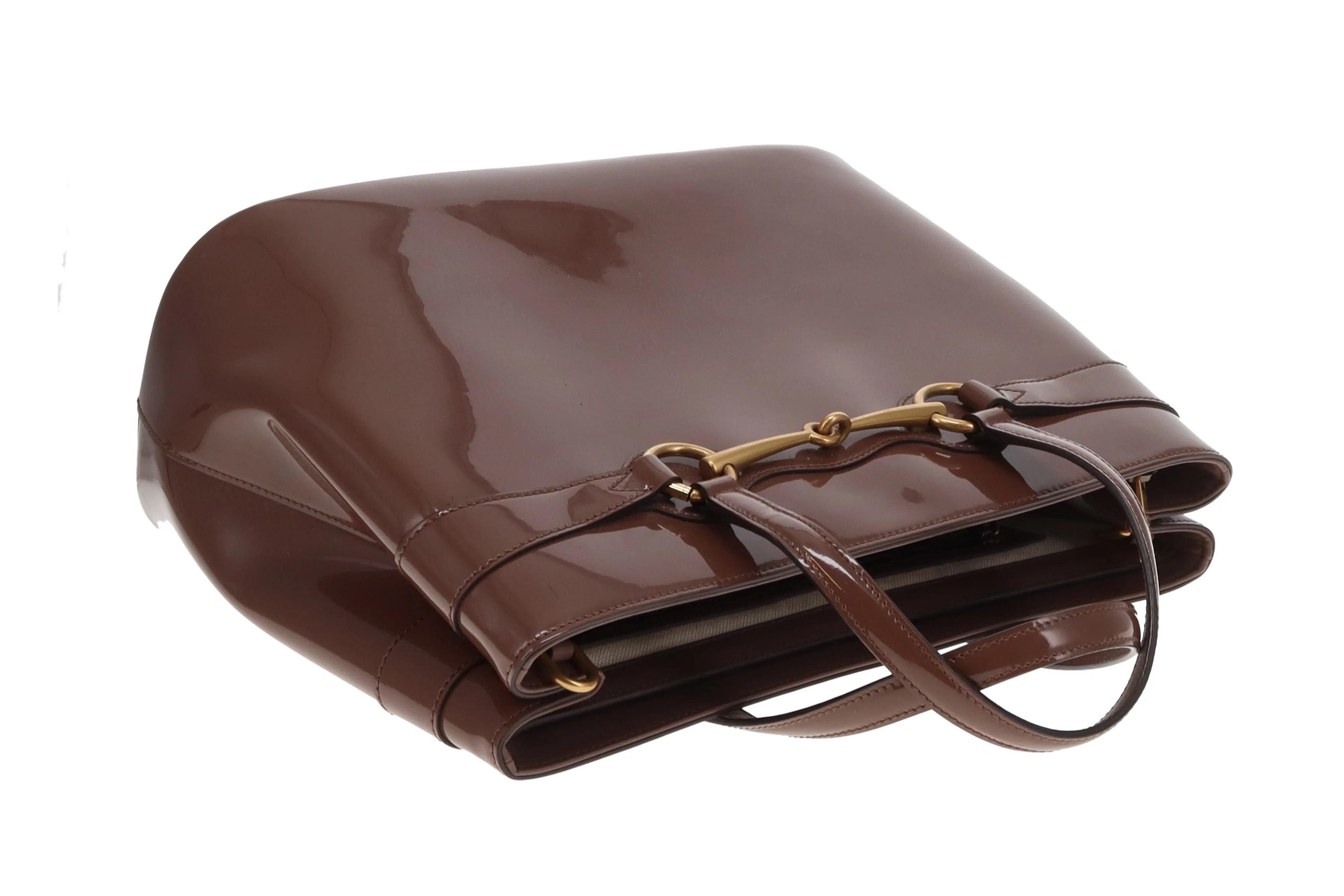 Gucci Horsebit Tote with Strap Mocha Patent Leather GHW - Image 9