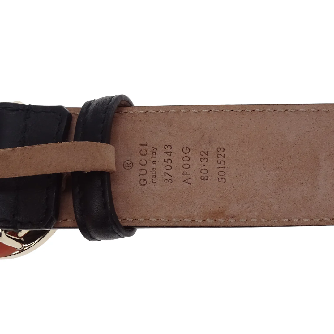 Gucci Interlocking G Gold Buckle Black Belt 80cm - Image 4