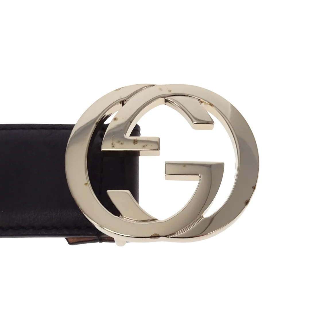 Gucci Interlocking G Gold Buckle Black Belt 80cm - Image 6