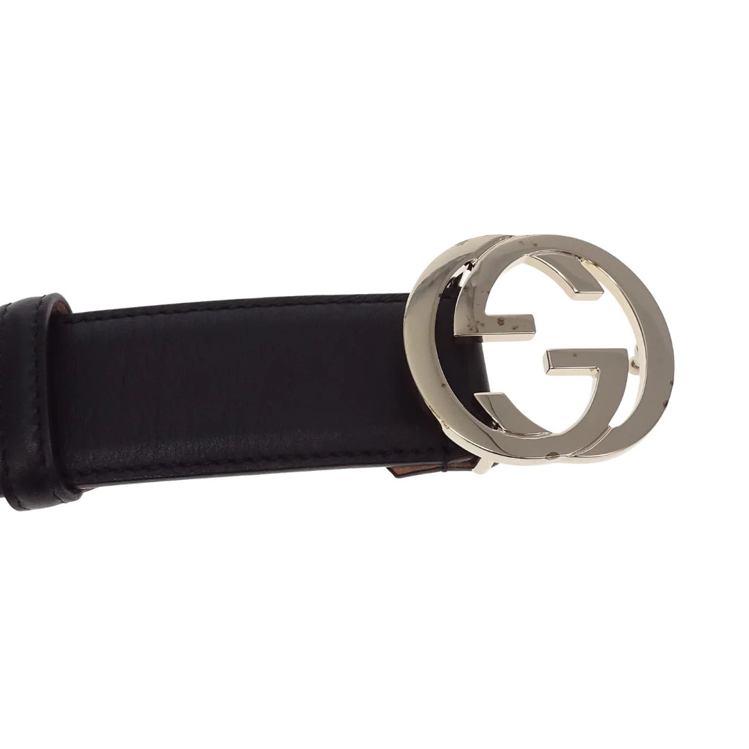 Gucci Interlocking G Gold Buckle Black Belt 80cm - Image 7