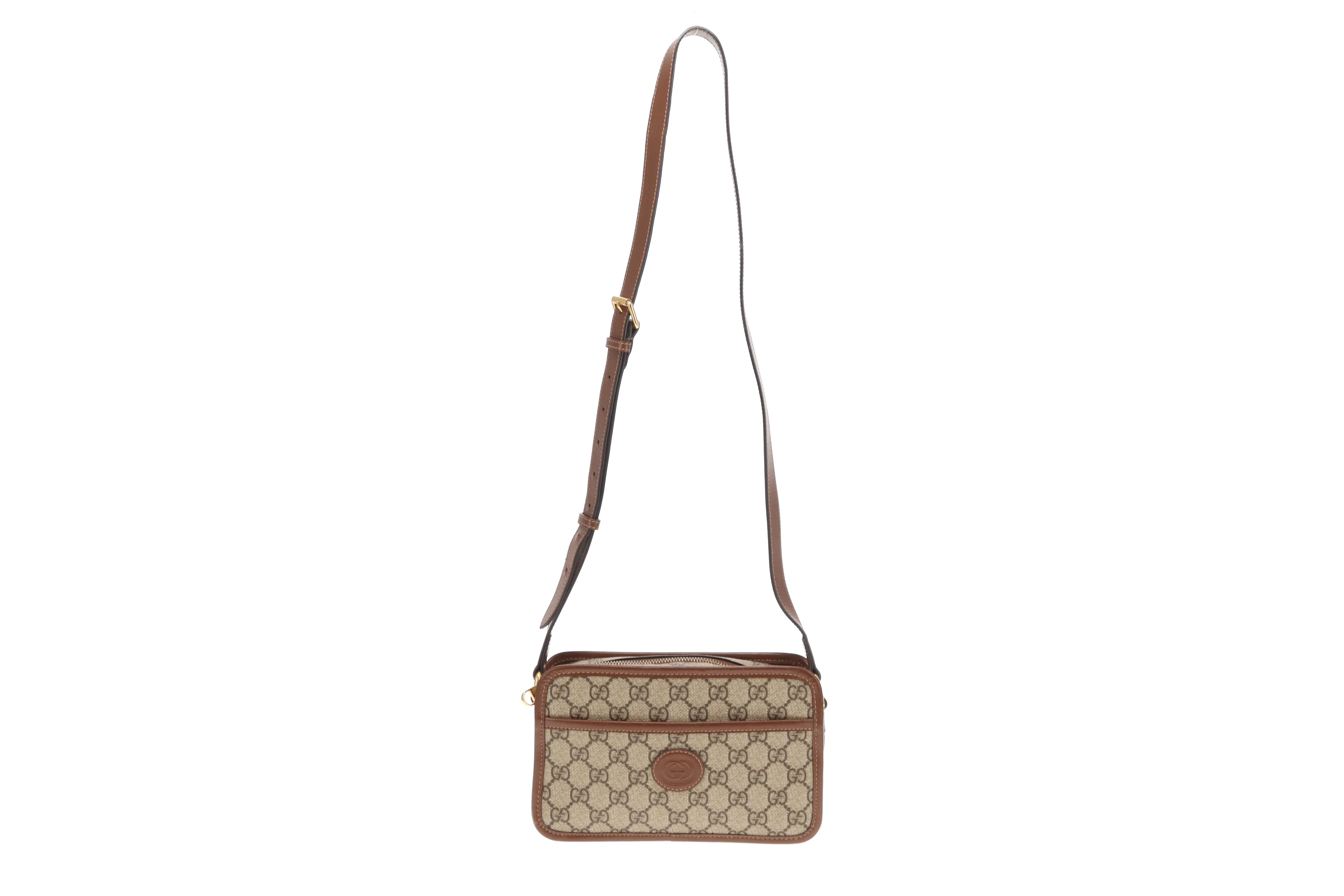 Gucci Interlocking G Mini Bag GG Supreme and Brown Leather - Image 3