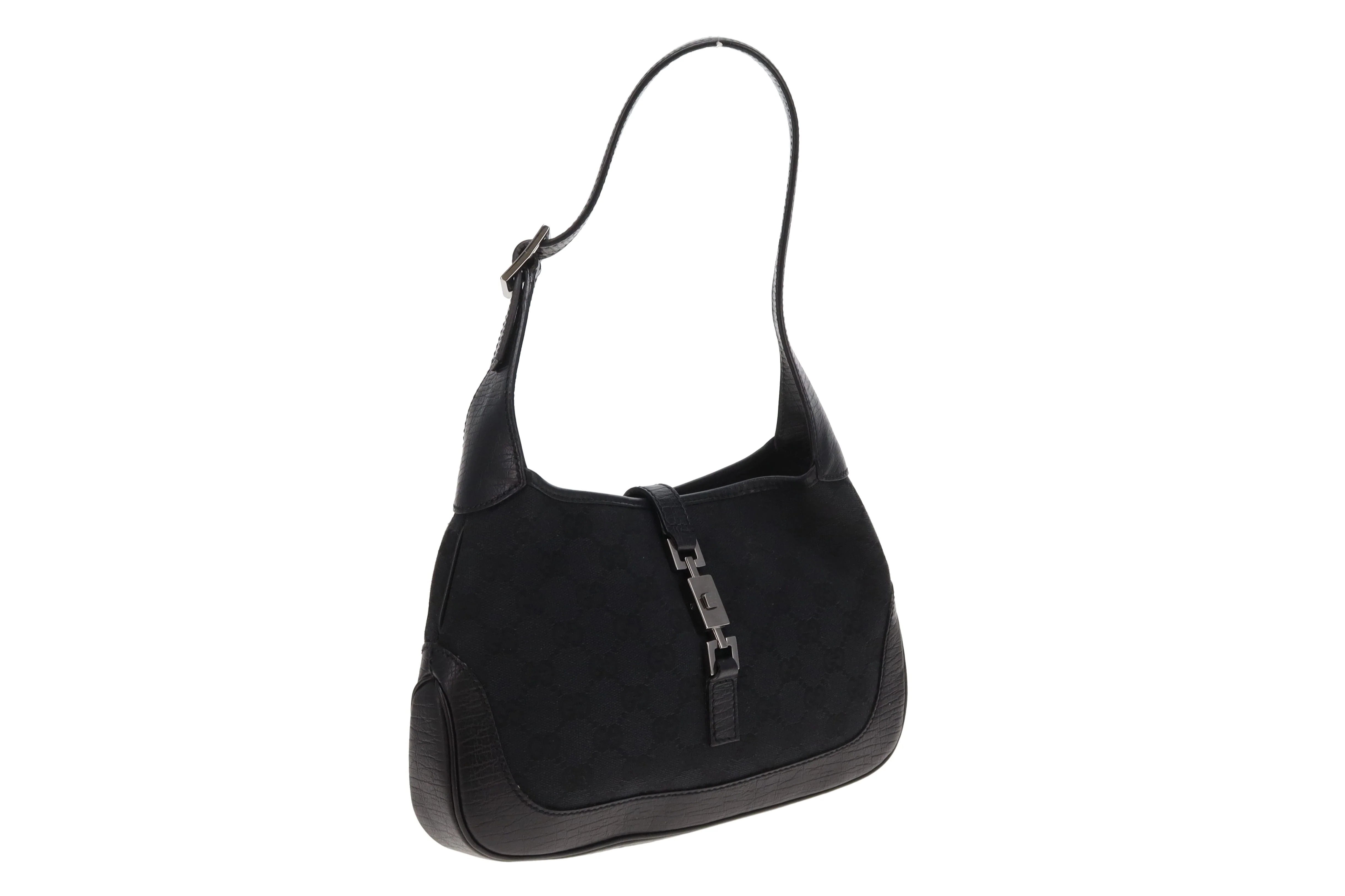 Gucci Jackie Shoulder Bag Small Black GG Canvas & Leather Vintage - Image 3