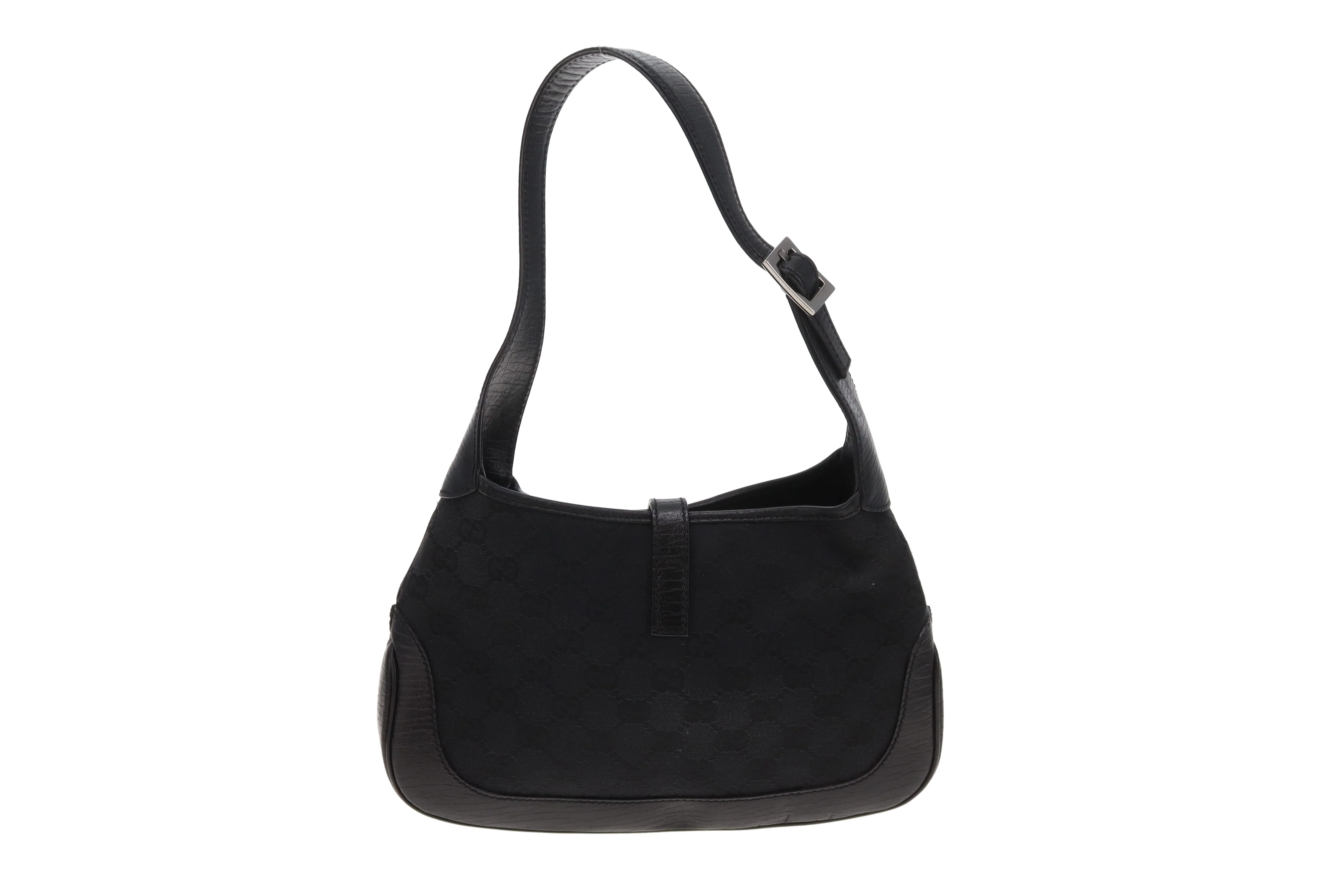 Gucci Jackie Shoulder Bag Small Black GG Canvas & Leather Vintage - Image 5