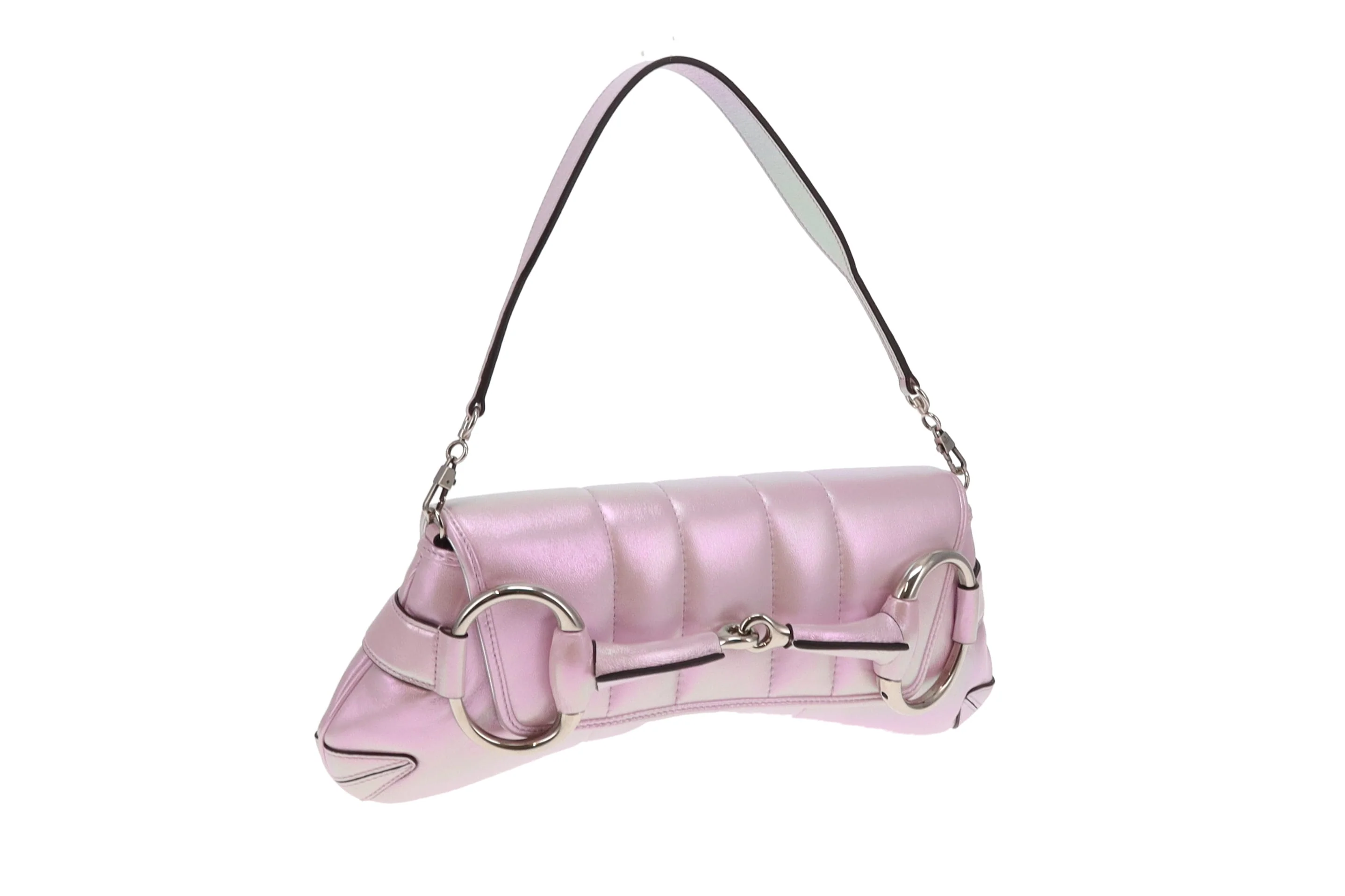Gucci Pink Iridescent Leather SHW Horsebit Chain Shoulder Bag - Image 3