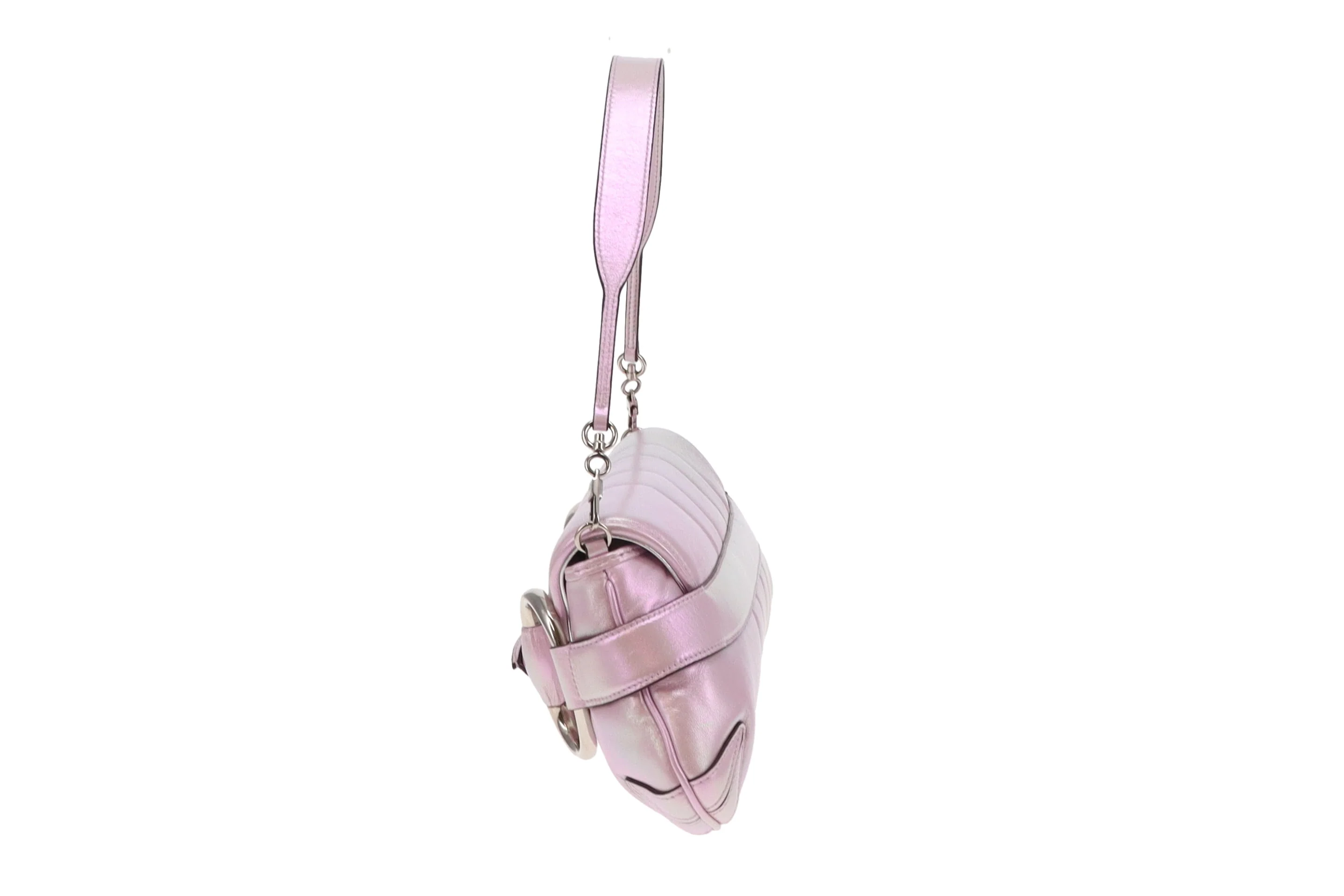 Gucci Pink Iridescent Leather SHW Horsebit Chain Shoulder Bag - Image 6
