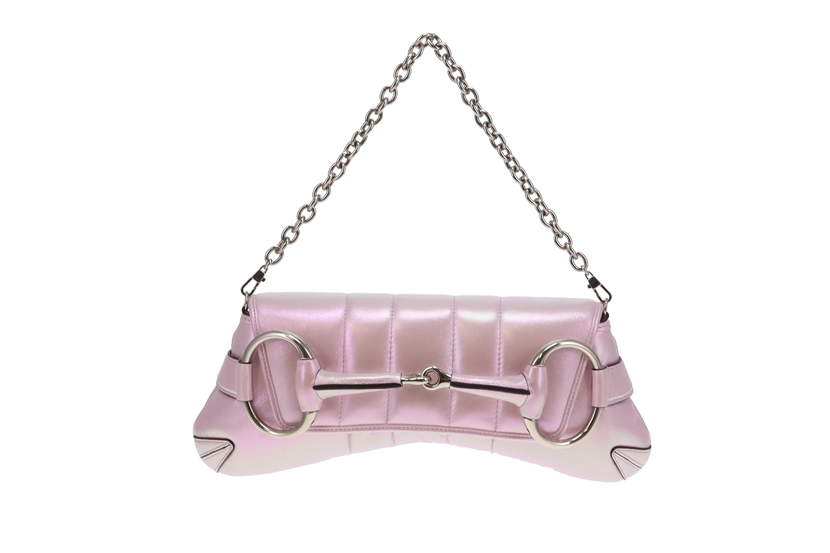 Gucci Pink Iridescent Leather SHW Horsebit Chain Shoulder Bag - Image 7
