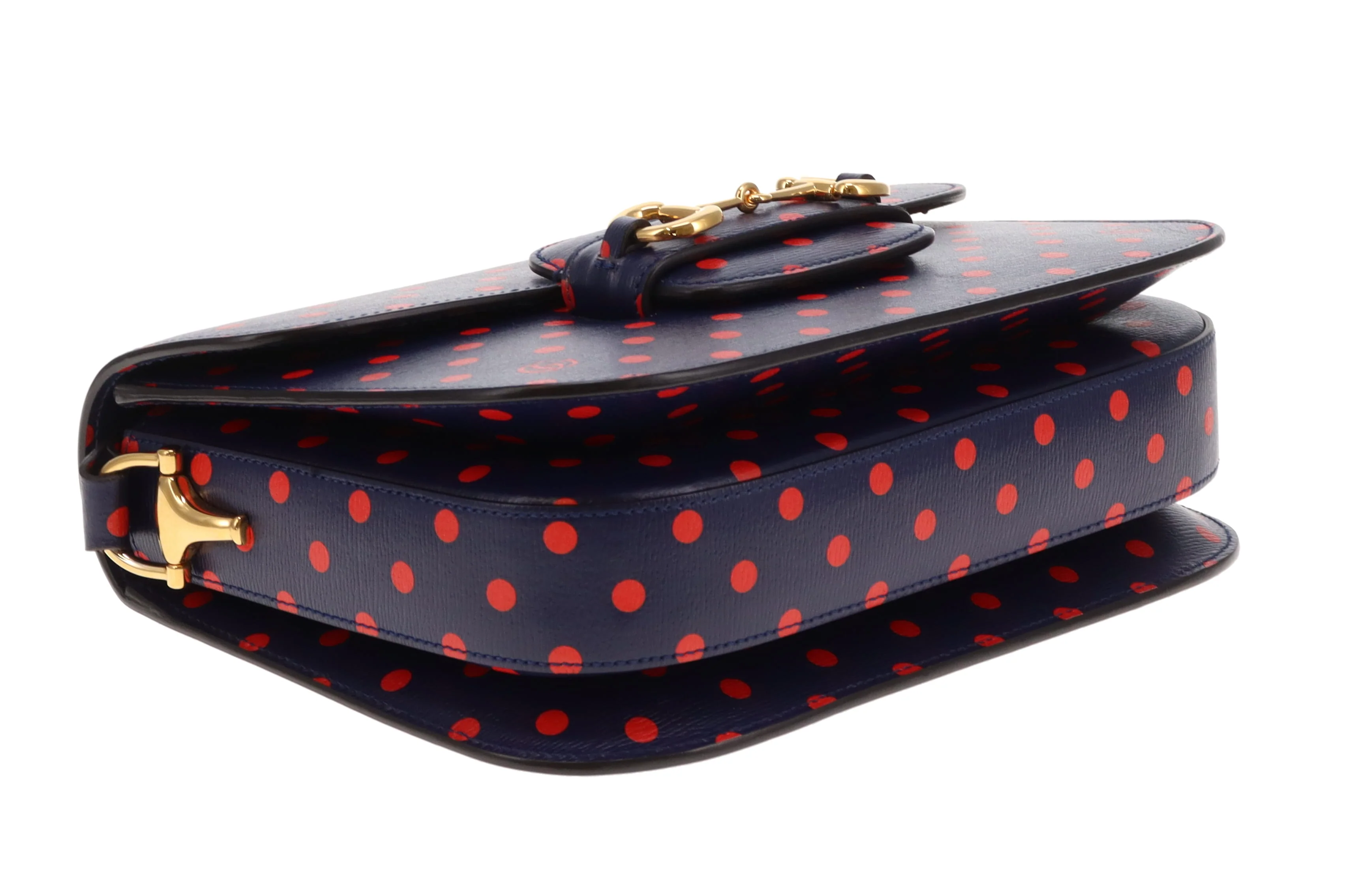 Gucci Horsebit 1955 Shanghai Shoulder Bag – Navy Polka Dot Calfskin - Image 11