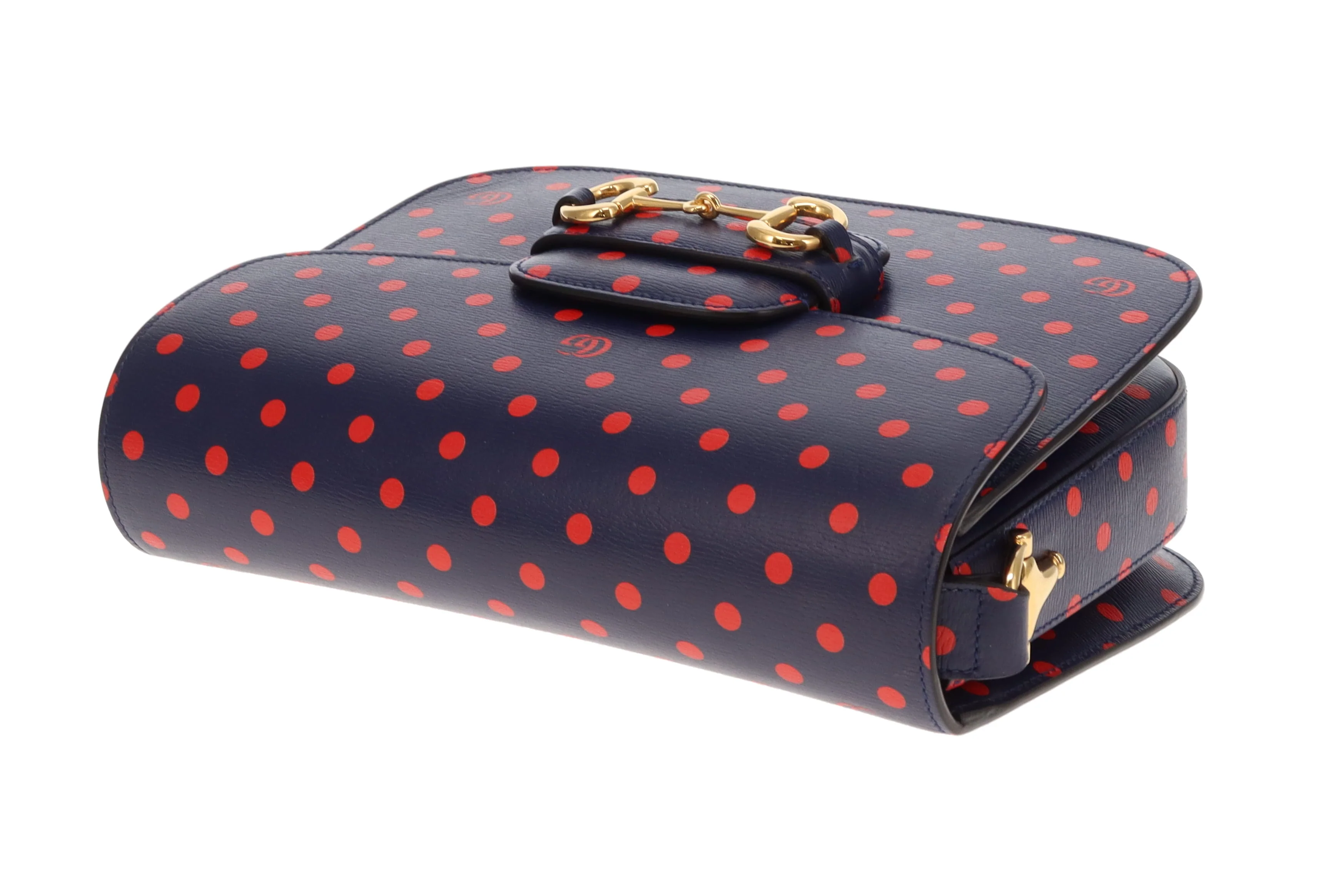 Gucci Horsebit 1955 Shanghai Shoulder Bag – Navy Polka Dot Calfskin - Image 12
