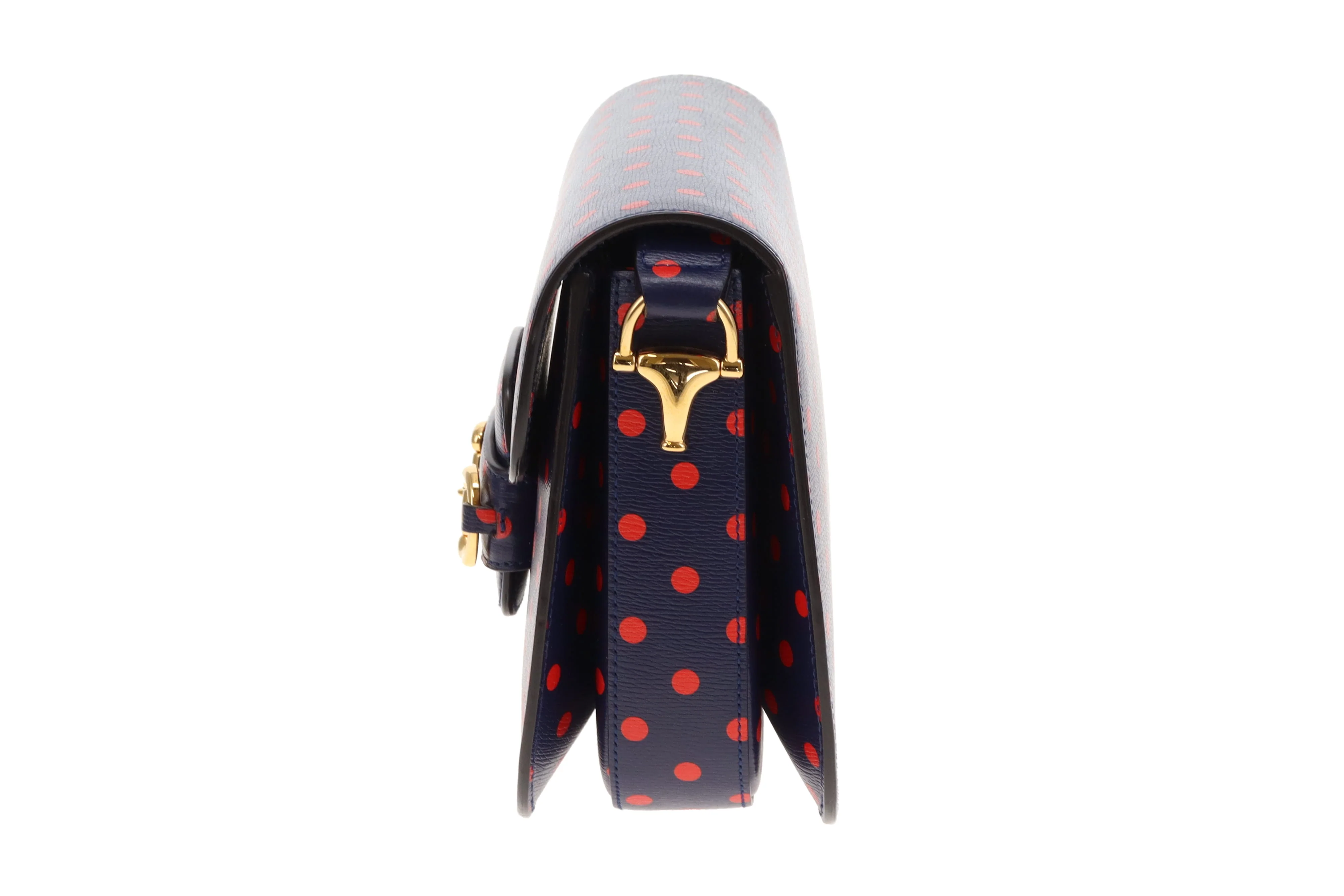 Gucci Horsebit 1955 Shanghai Shoulder Bag – Navy Polka Dot Calfskin - Image 7