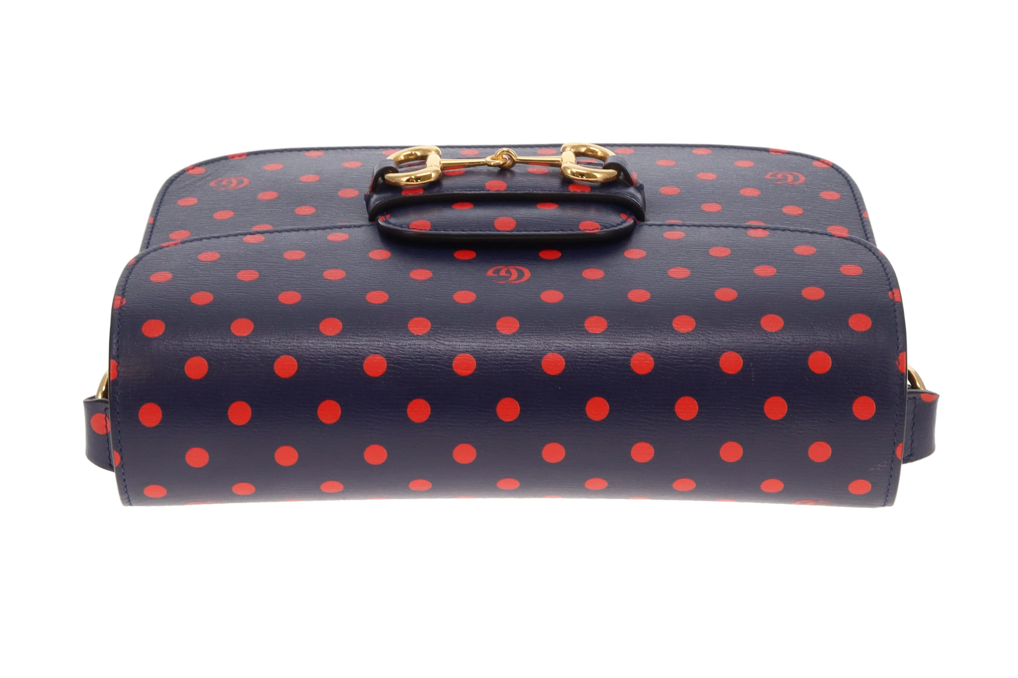 Gucci Horsebit 1955 Shanghai Shoulder Bag – Navy Polka Dot Calfskin - Image 8