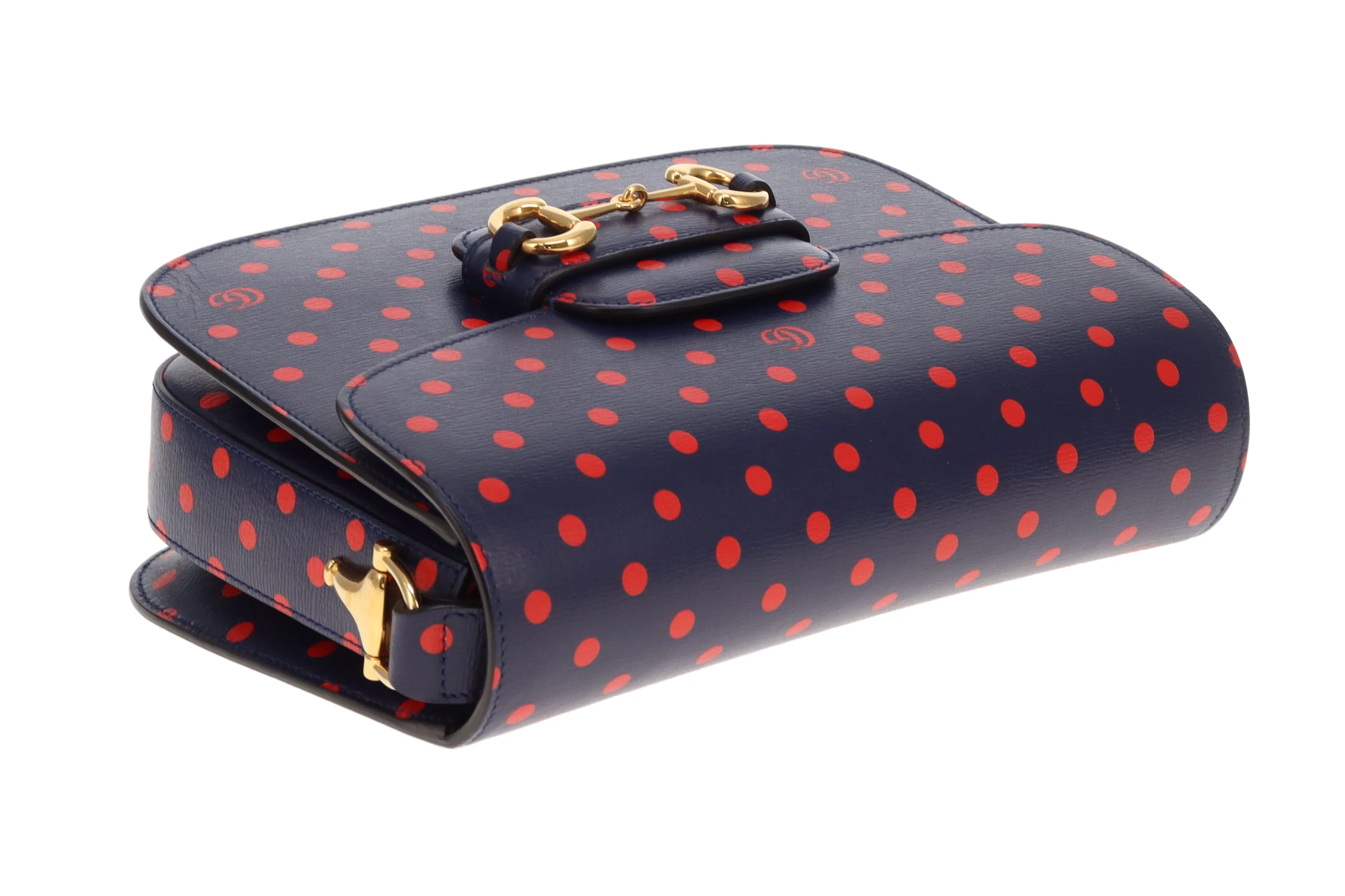 Gucci Horsebit 1955 Shanghai Shoulder Bag – Navy Polka Dot Calfskin - Image 9