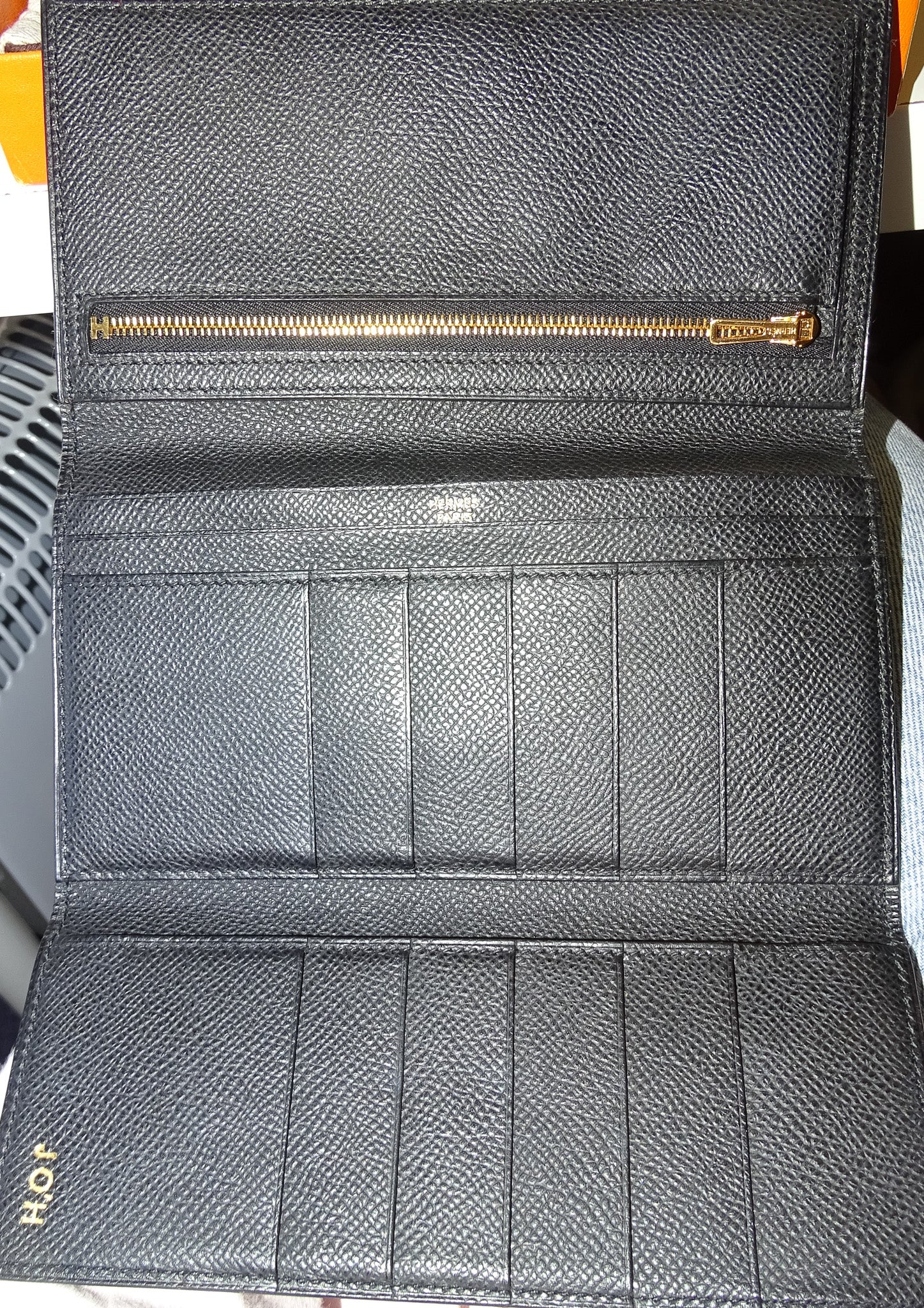 Hermes Bearne Wallet Noir Epsom Leather (Hotstamp JO'H) - Image 10