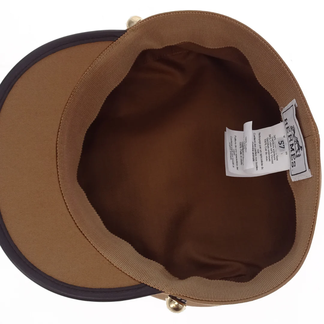 Hermes Giuletta Ex Libris Hat Cotton & Ebene Leather Size 57 - Image 6