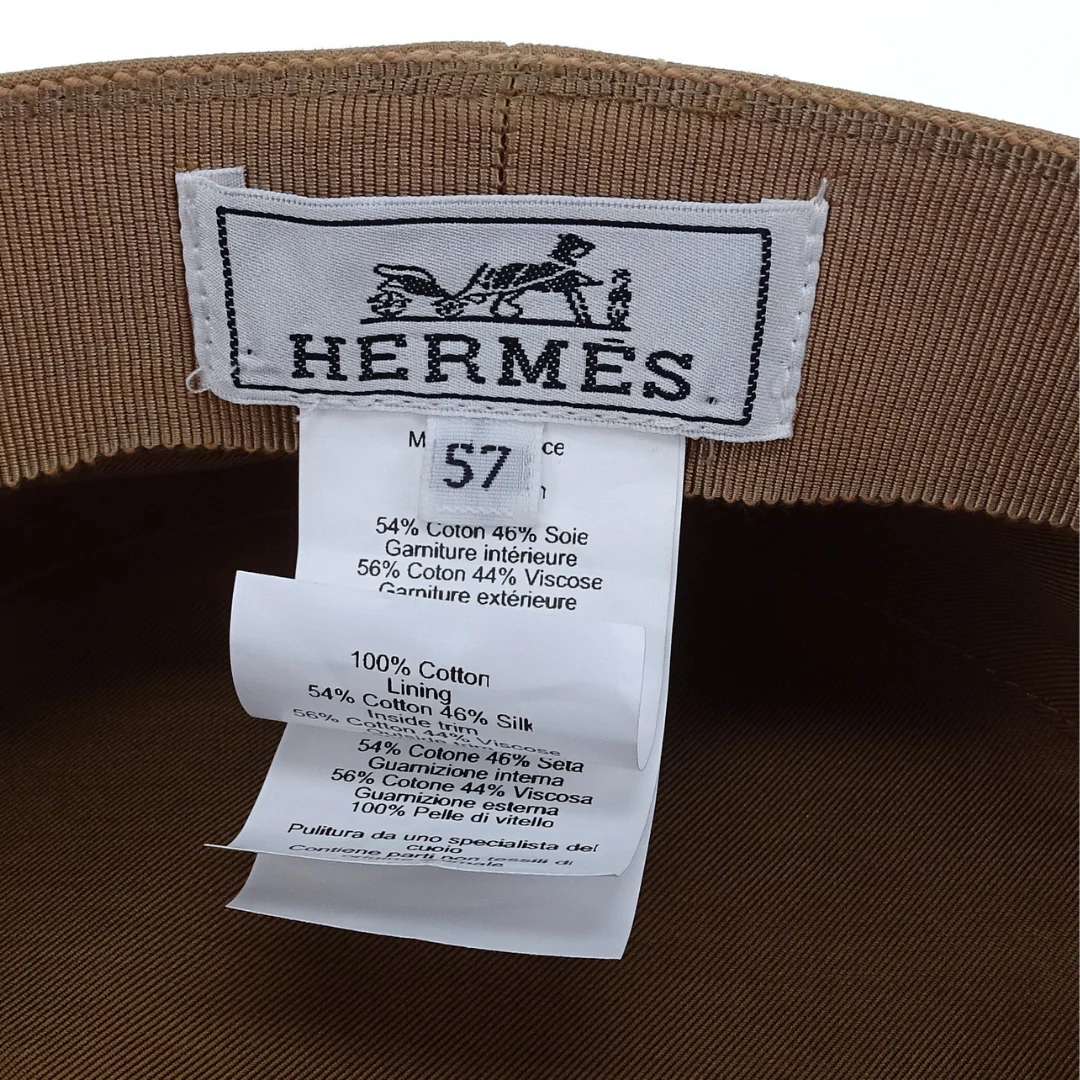 Hermes Giuletta Ex Libris Hat Cotton & Ebene Leather Size 57 - Image 7
