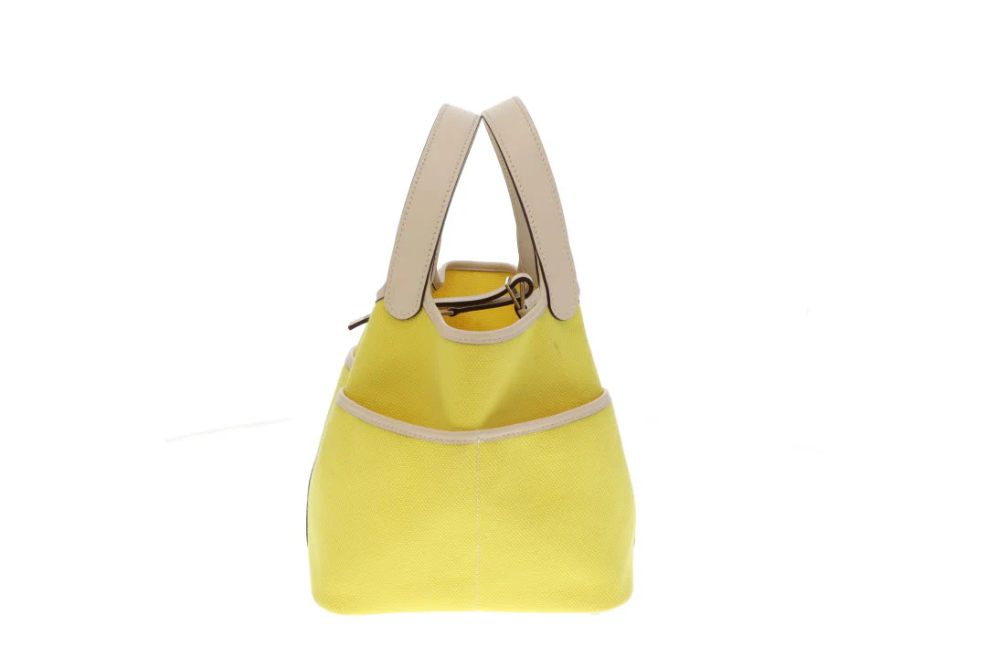 Hermes Picotin Cargo Lock 18 In Jaune Citron & Nata Swift & Toile Canvas - Image 5