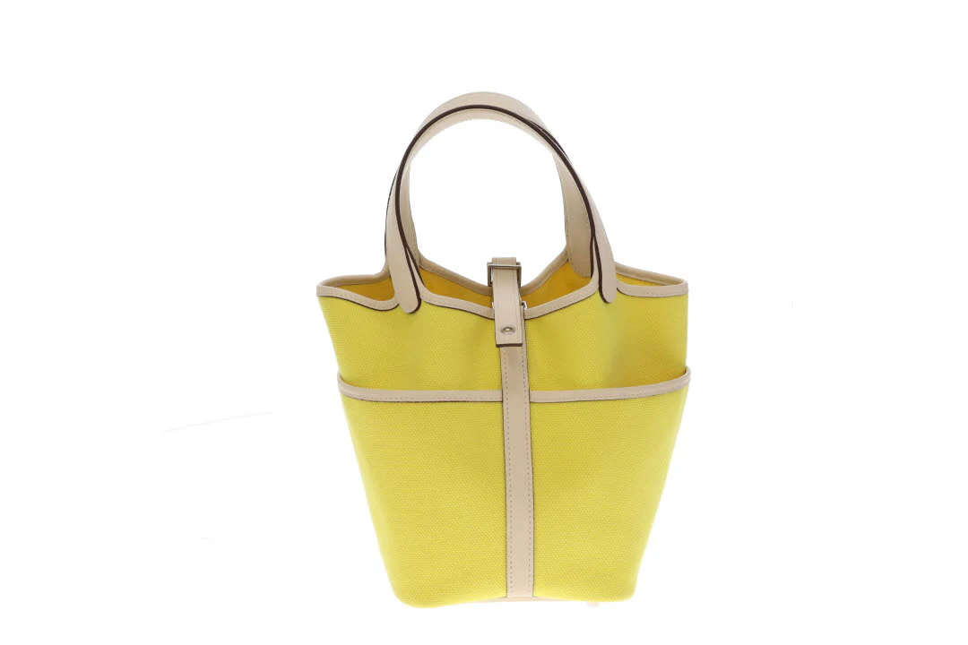 Hermes Picotin Cargo Lock 18 In Jaune Citron & Nata Swift & Toile Canvas - Image 6