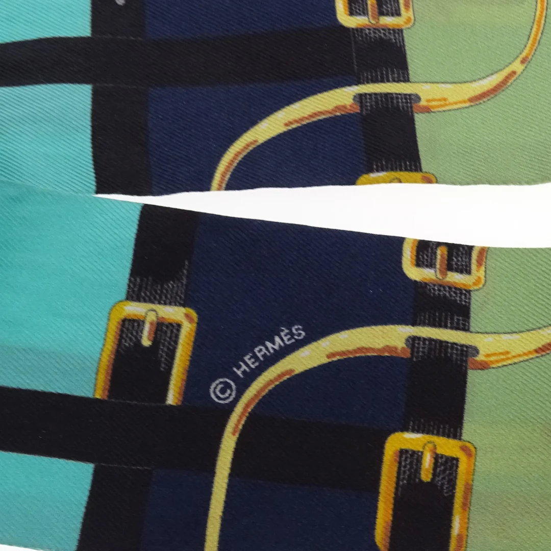Hermes Silk Twilly Buckles & Straps Green & Blue - Image 3
