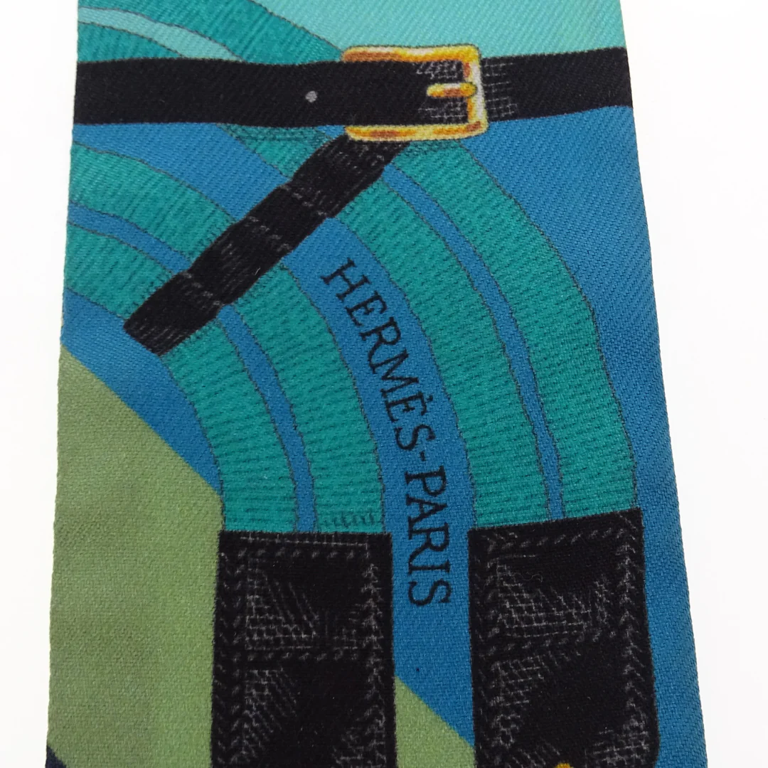 Hermes Silk Twilly Buckles & Straps Green & Blue - Image 4