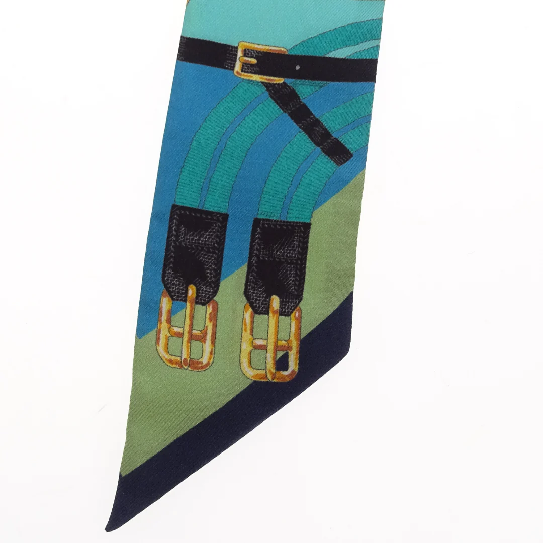 Hermes Silk Twilly Buckles & Straps Green & Blue - Image 5