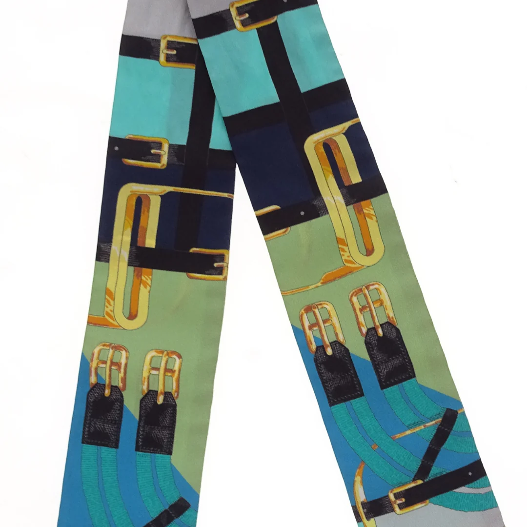 Hermes Silk Twilly Buckles & Straps Green & Blue - Image 6