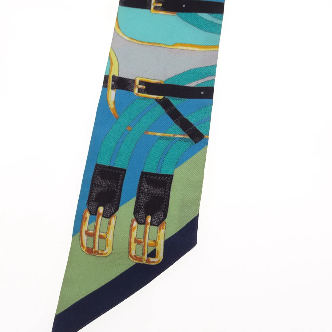 Hermes Silk Twilly Buckles & Straps Green & Blue - Image 7