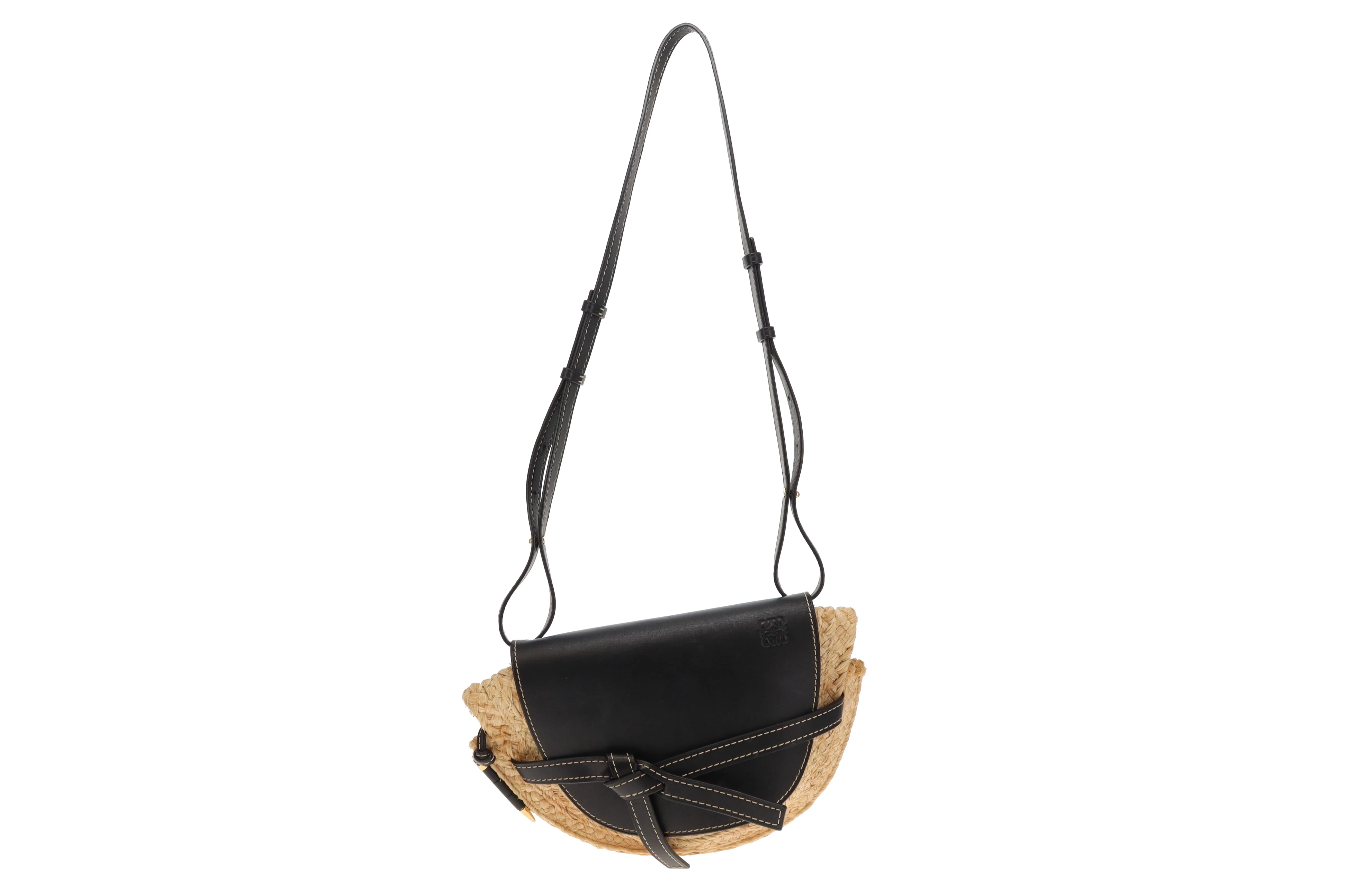 Loewe Raffia and Navy Leather Gate Bag - Image 4