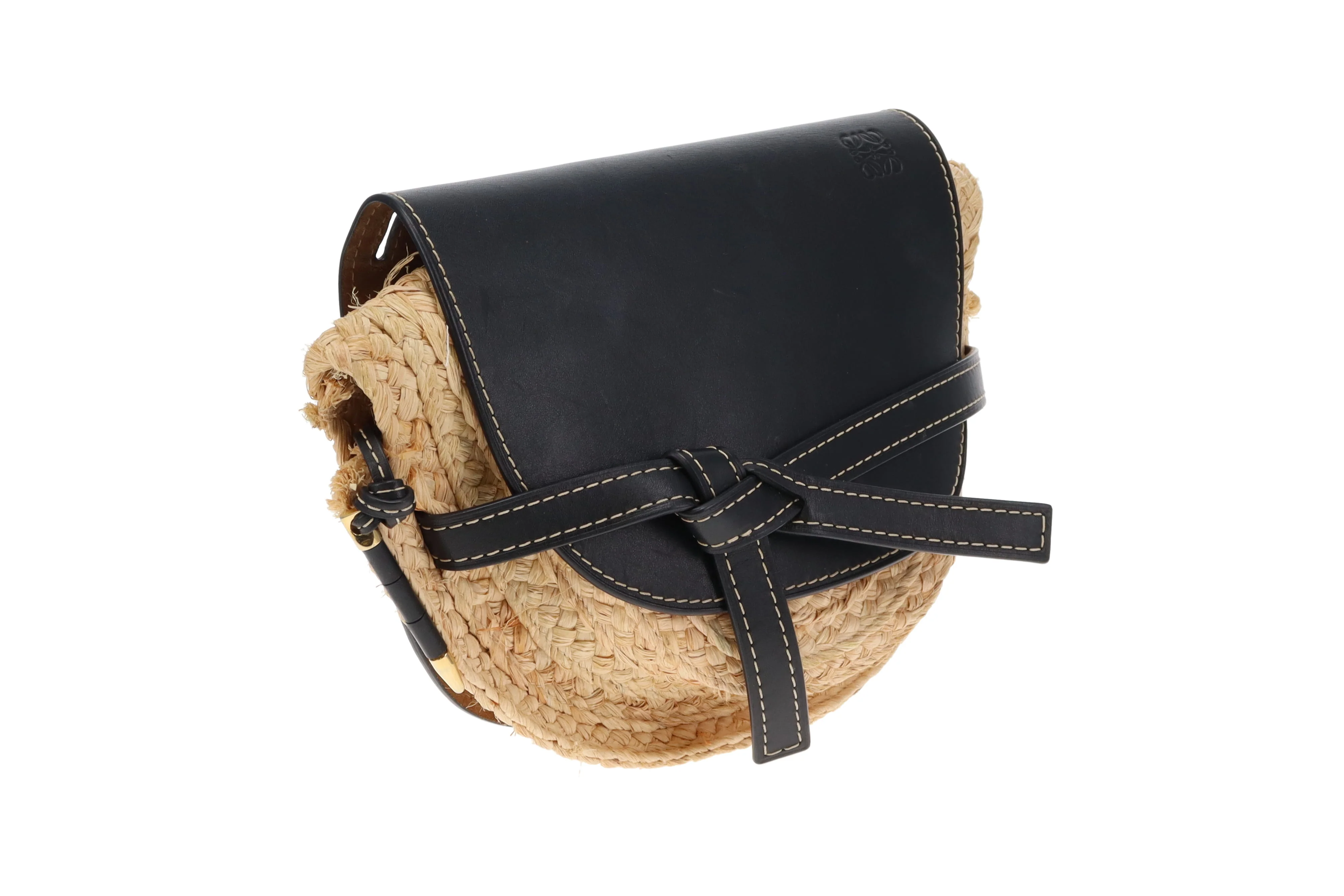 Loewe Raffia and Navy Leather Gate Bag - Image 5