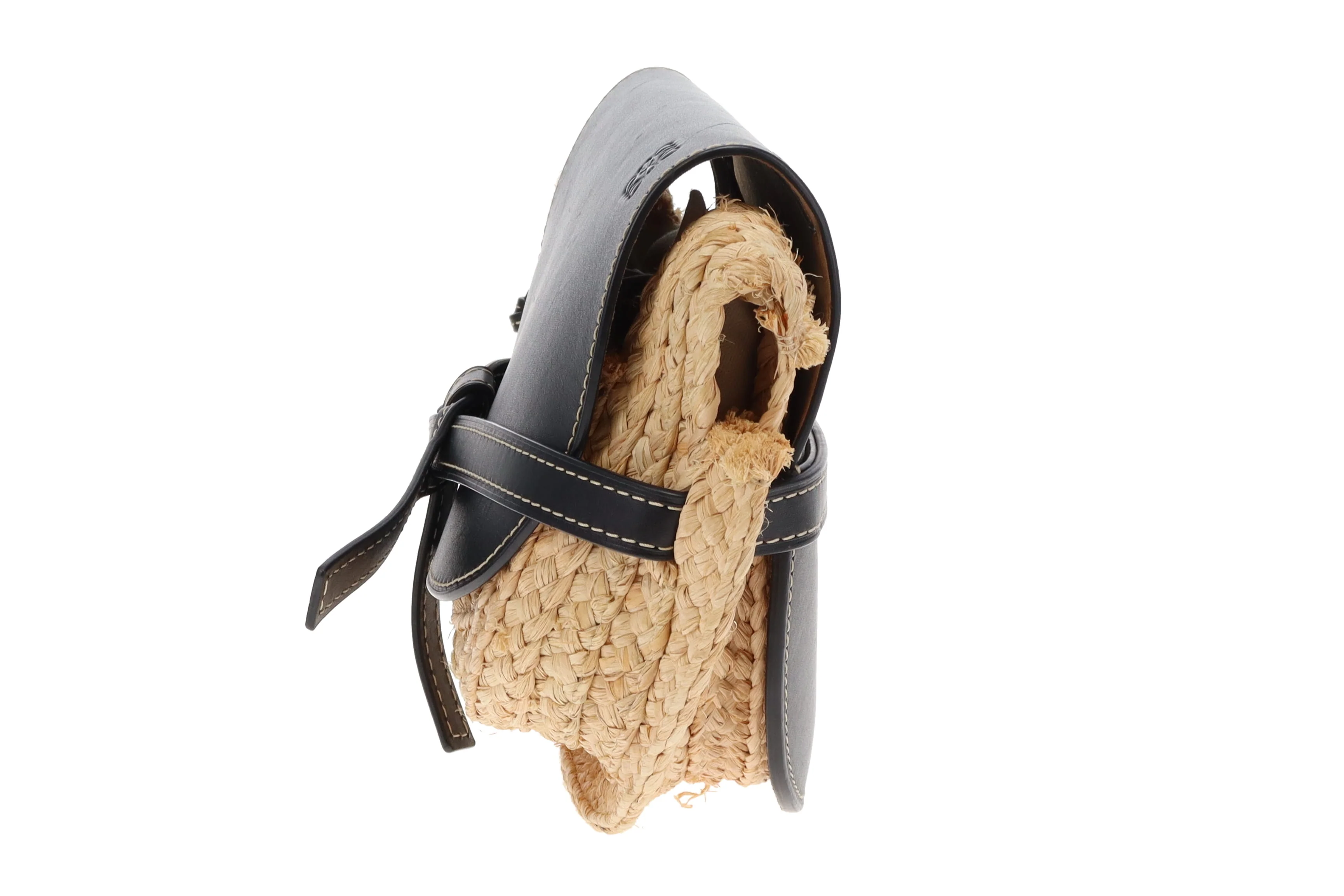 Loewe Raffia and Navy Leather Gate Bag - Image 9