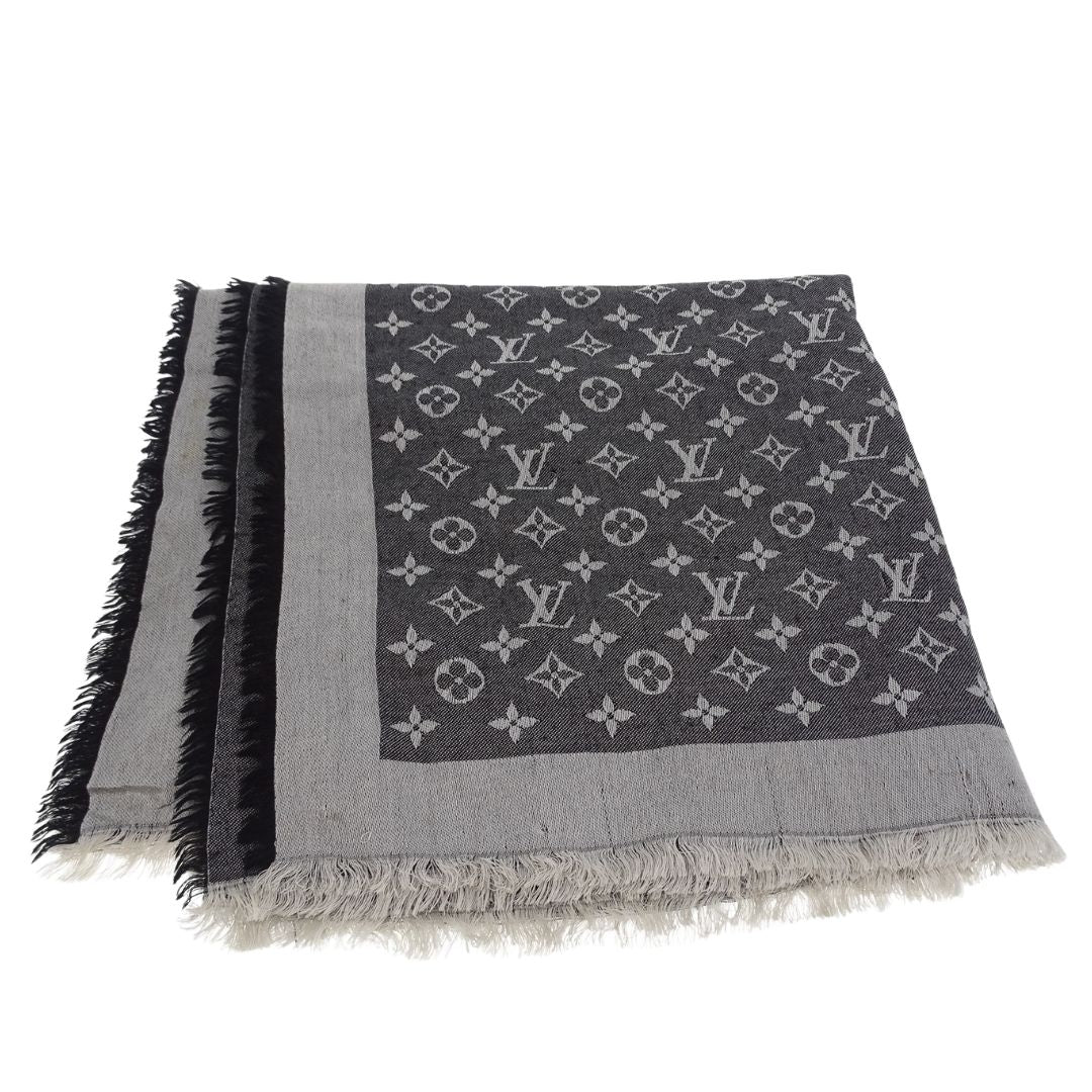 Louis Vuitton Shawl Monogram Silk & Wool Black & Silver - Image 3