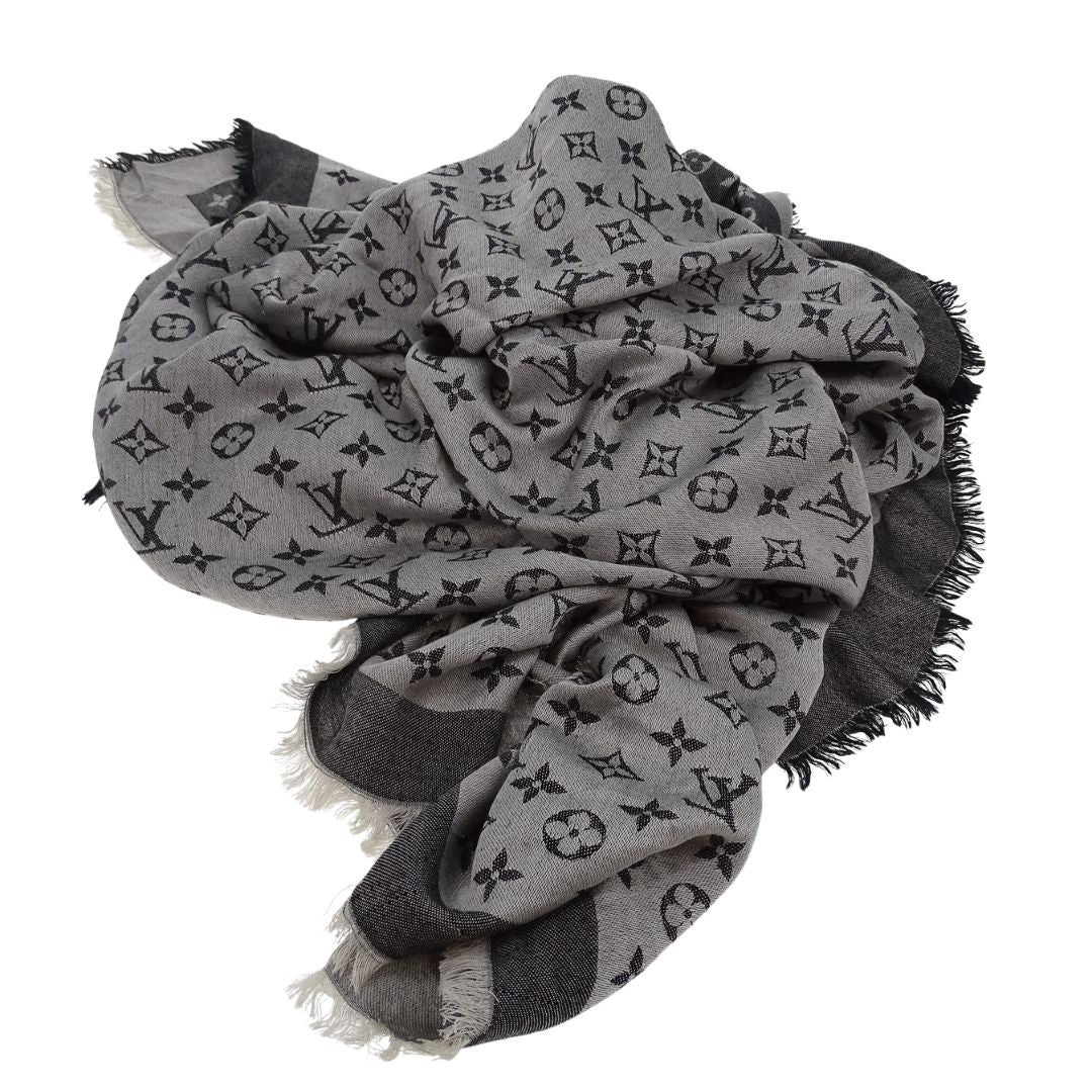 Louis Vuitton Shawl Monogram Silk & Wool Black & Silver - Image 6
