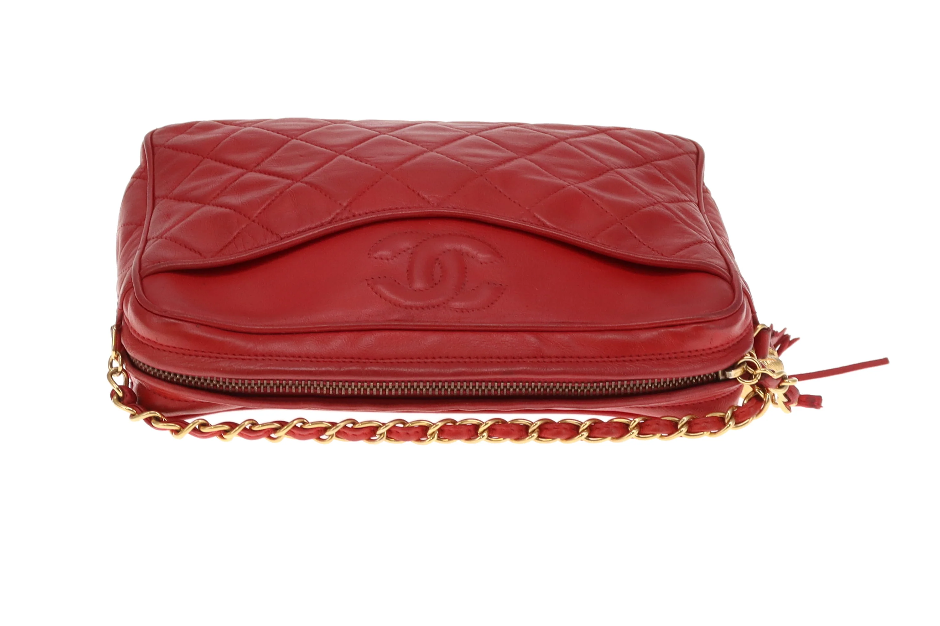 Chanel Vintage Matelasse Lambskin CC Camera Bag Red - Image 10
