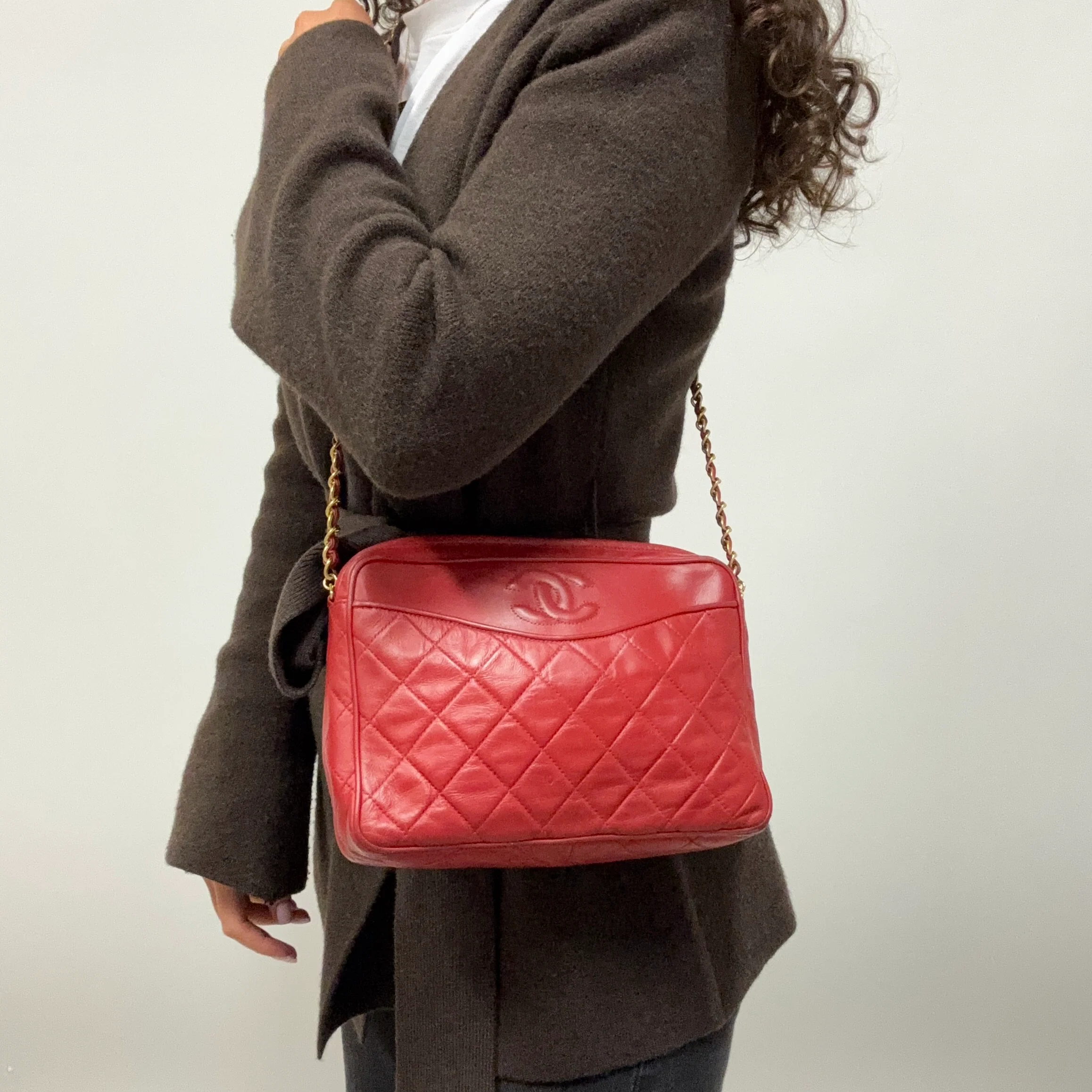 Chanel Vintage Matelasse Lambskin CC Camera Bag Red - Image 16