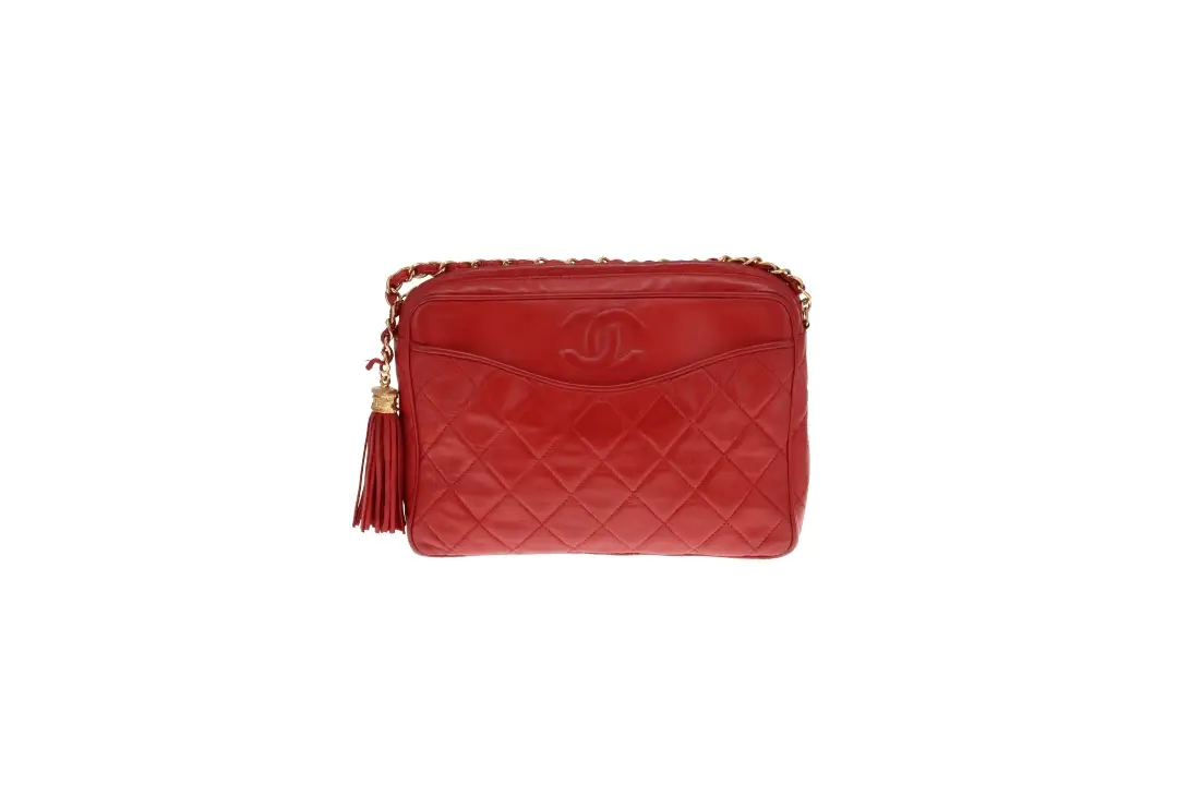 Chanel Vintage Matelasse Lambskin CC Camera Bag Red - Image 3