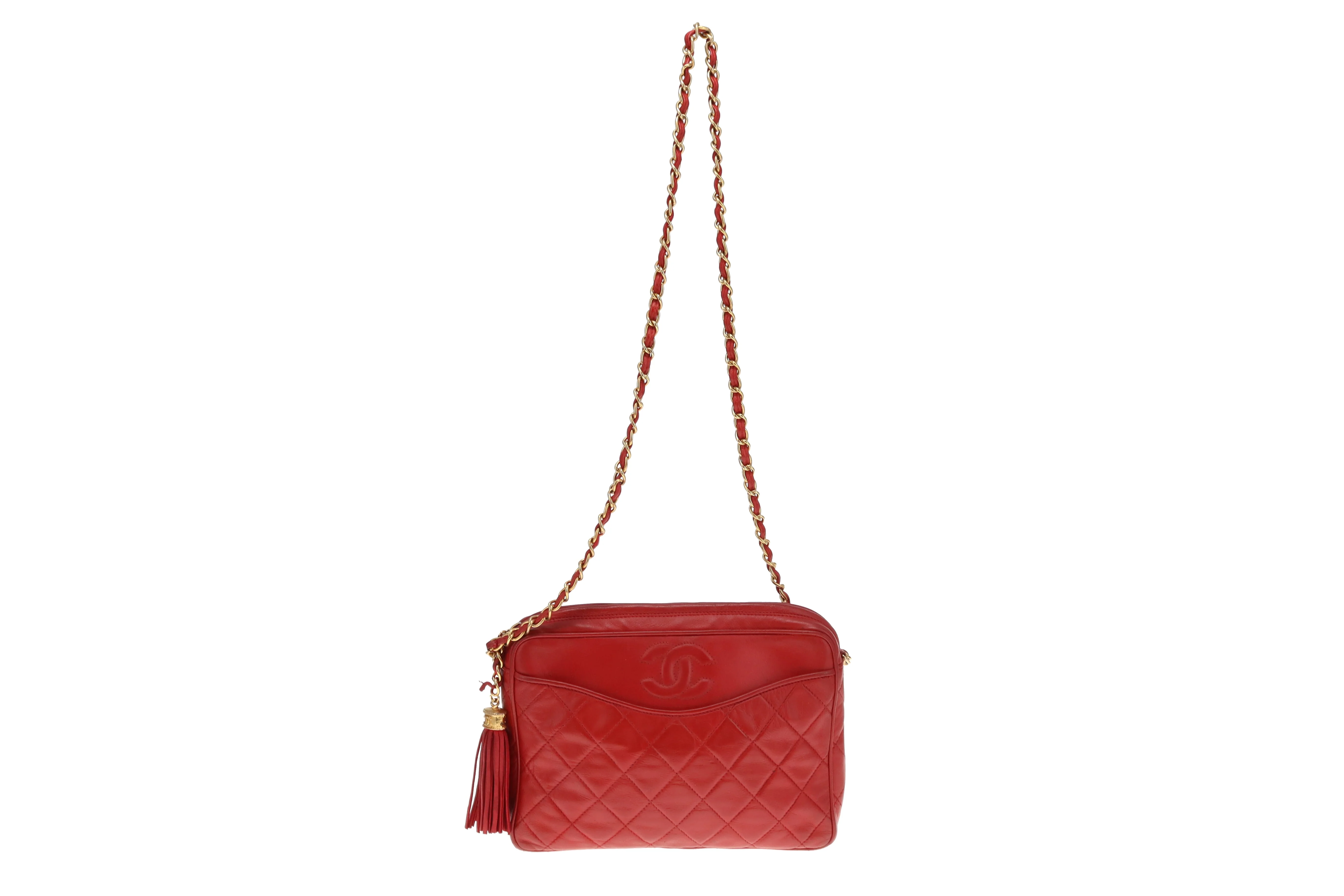 Chanel Vintage Matelasse Lambskin CC Camera Bag Red - Image 4