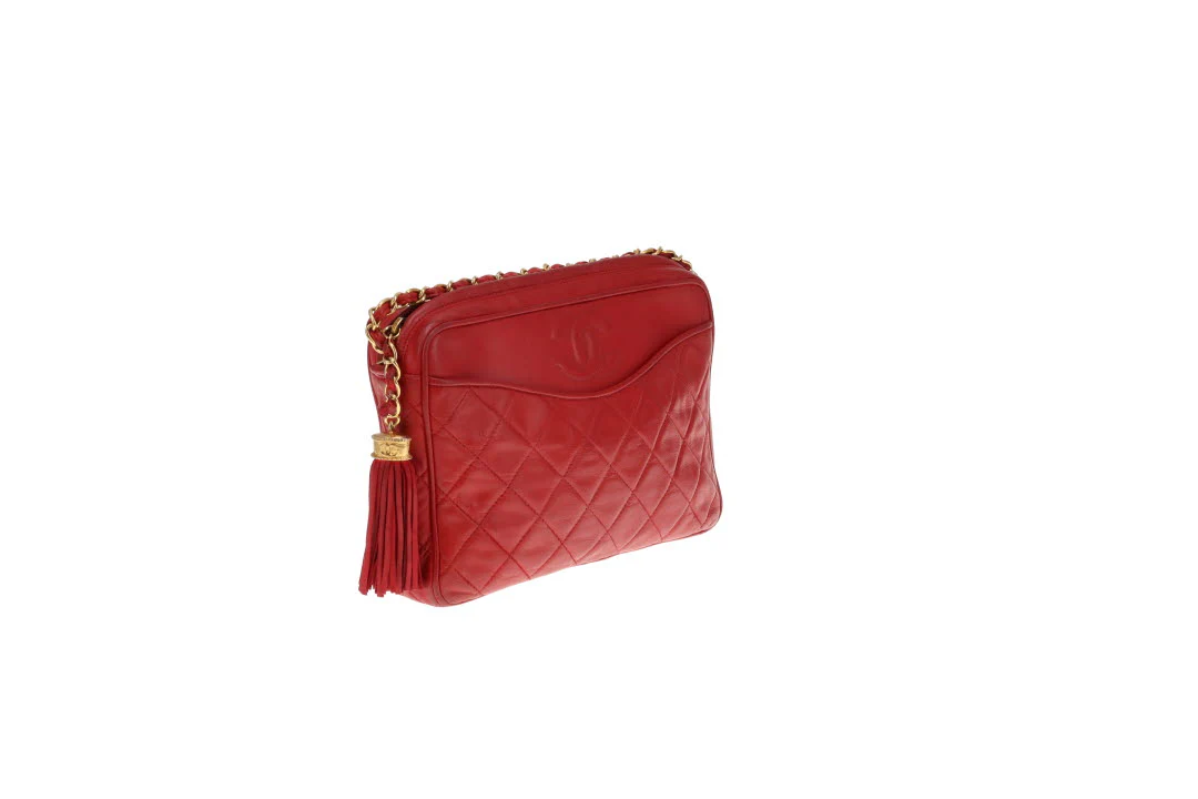 Chanel Vintage Matelasse Lambskin CC Camera Bag Red - Image 5