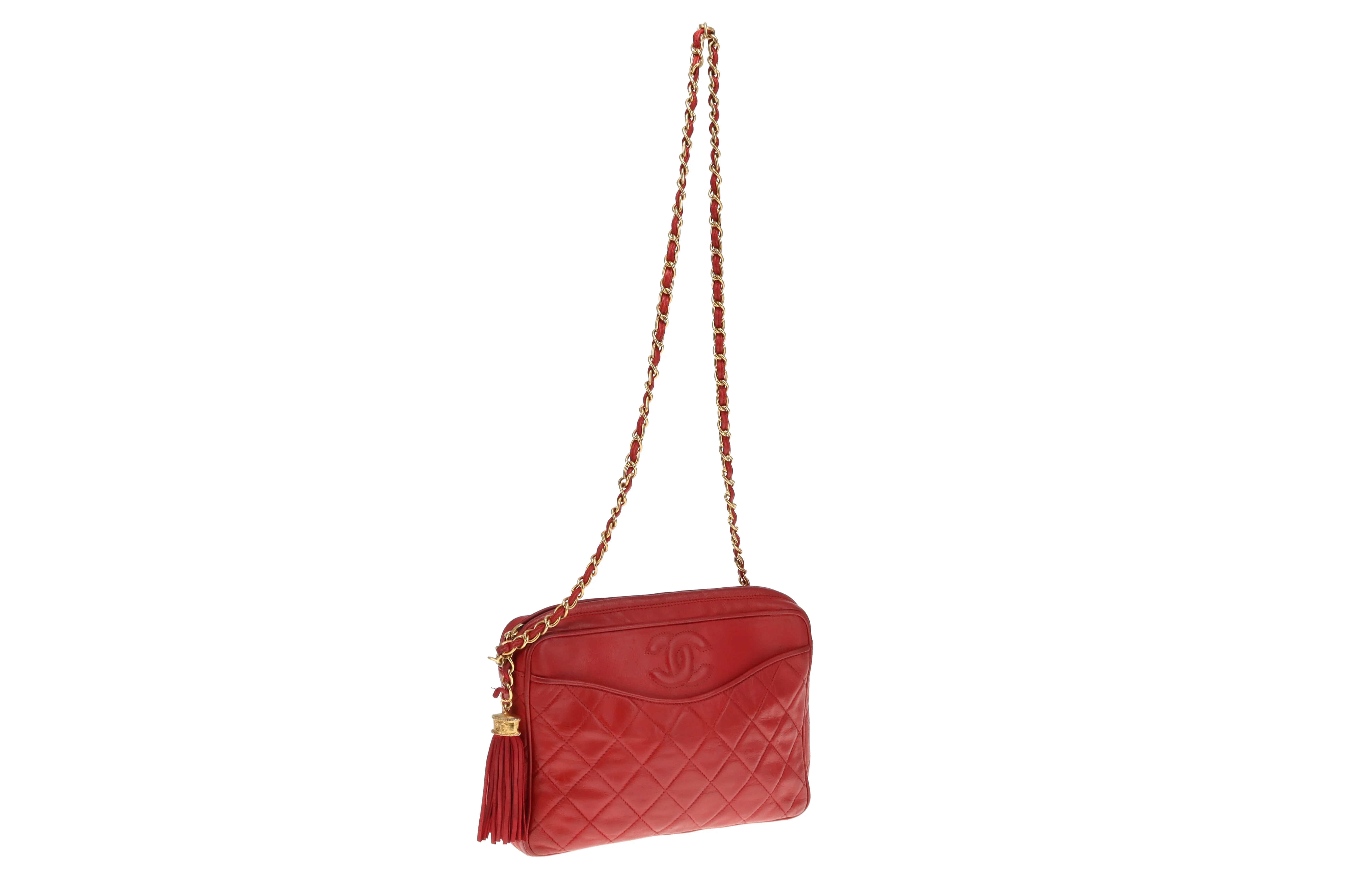 Chanel Vintage Matelasse Lambskin CC Camera Bag Red - Image 6