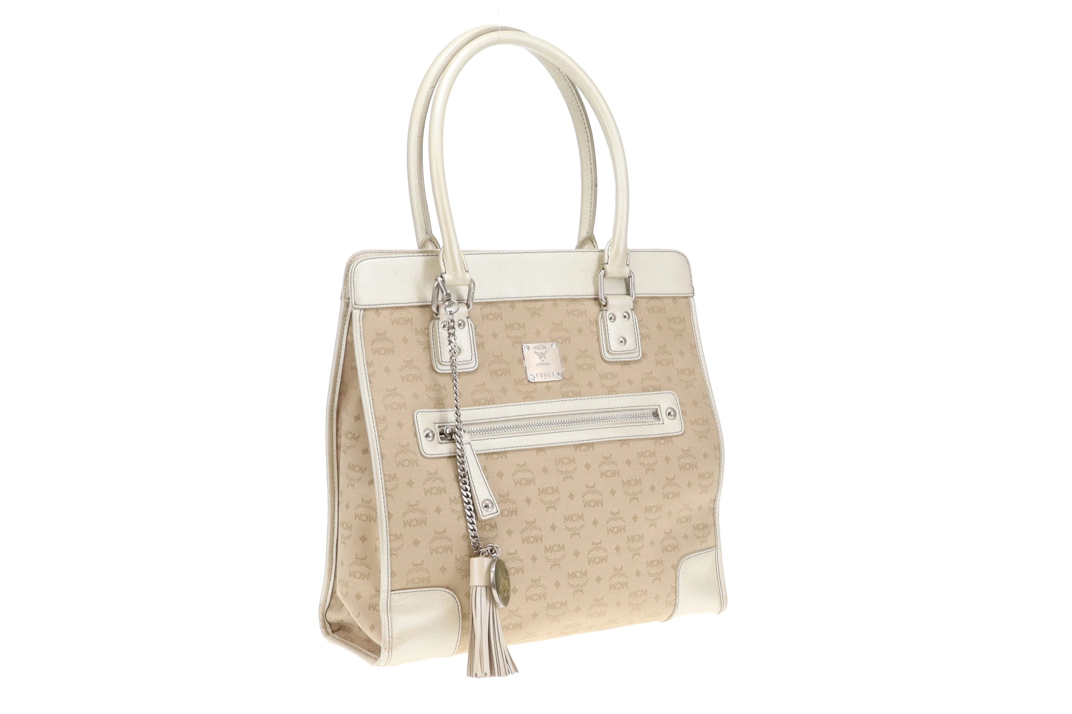 MCM Gold Leather & Canvas Tassel Tote - Image 3