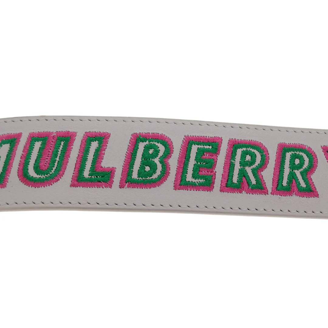 Mulberry Embroidered Logo Smooth Calf White & Neon Pink Bag Strap - Image 5