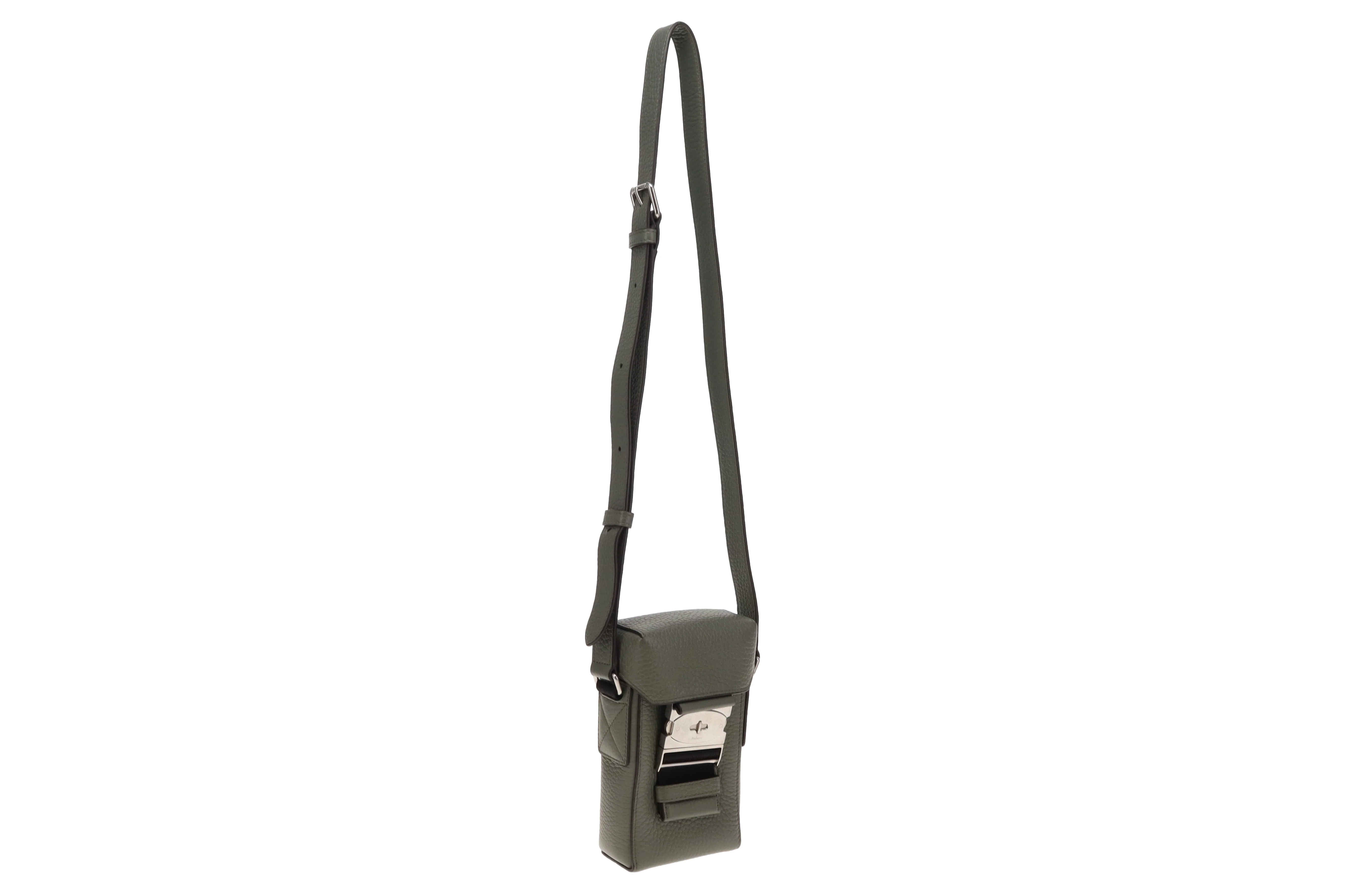 Mulberry Heavy Grain Leather Postmans Buckle Phone Messenger Olive - Image 4
