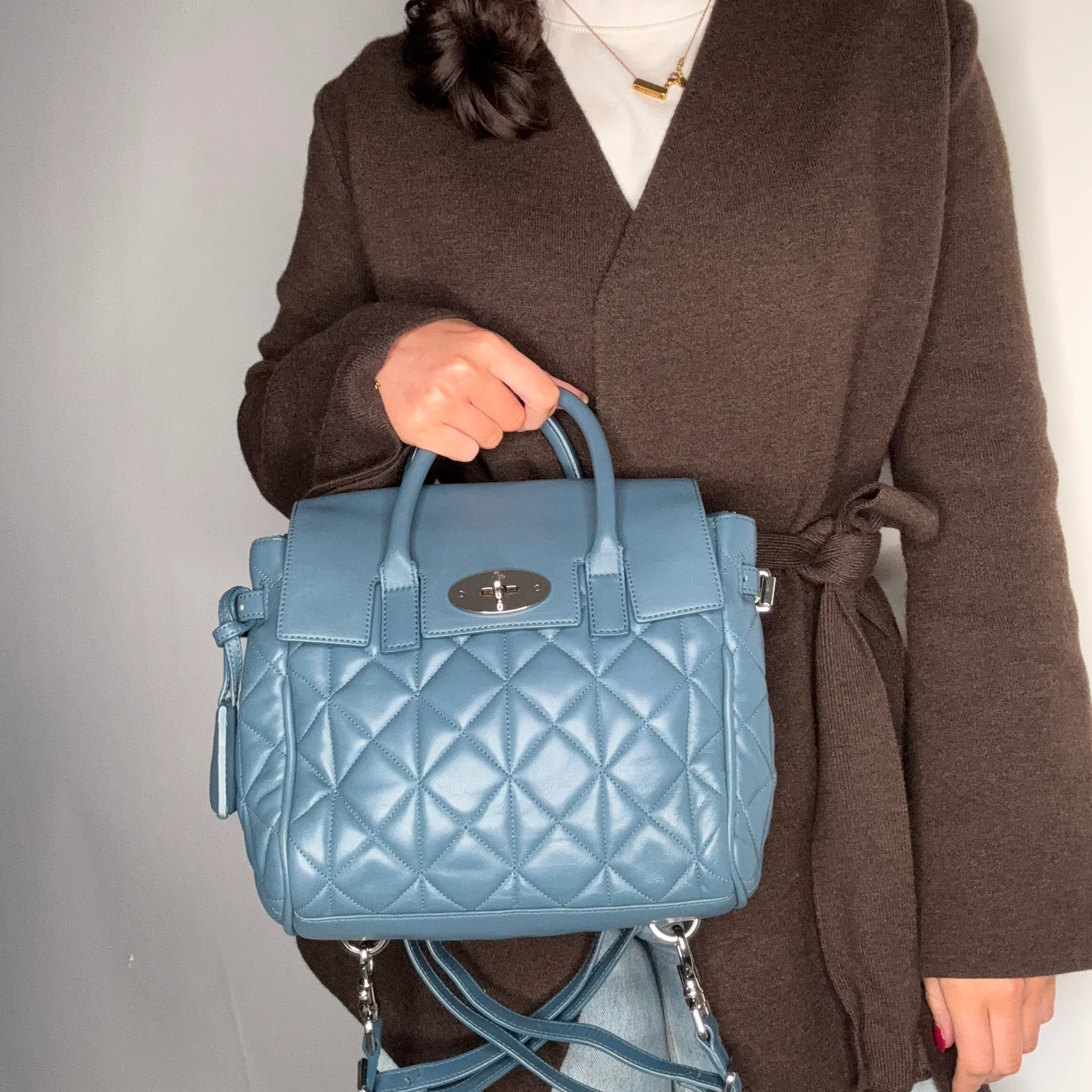 Mulberry Mini Cara Delevingne Bag in Steel Blue Quilted Nappa Leather - Image 2