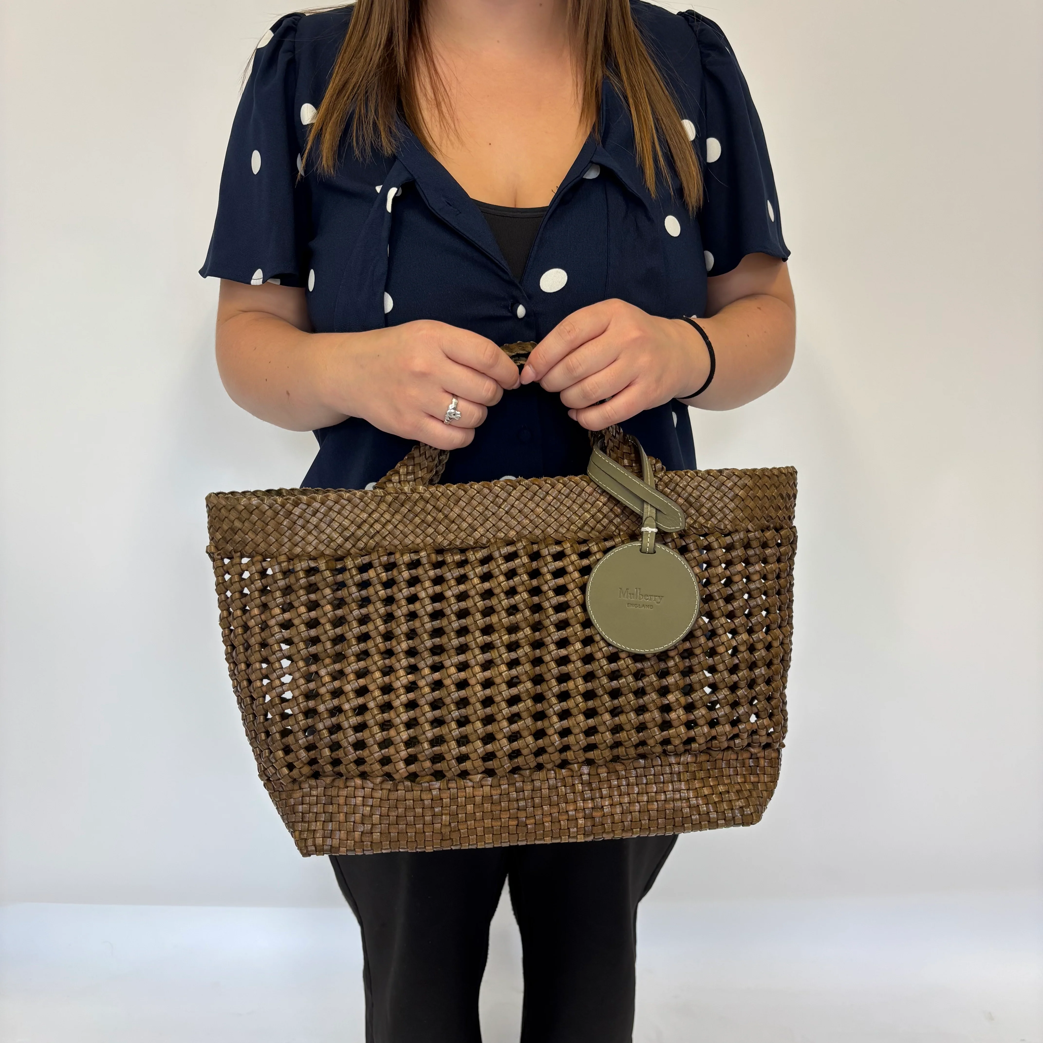 Mulberry Small Woven Tote Linen Green Woven Leather - Image 3