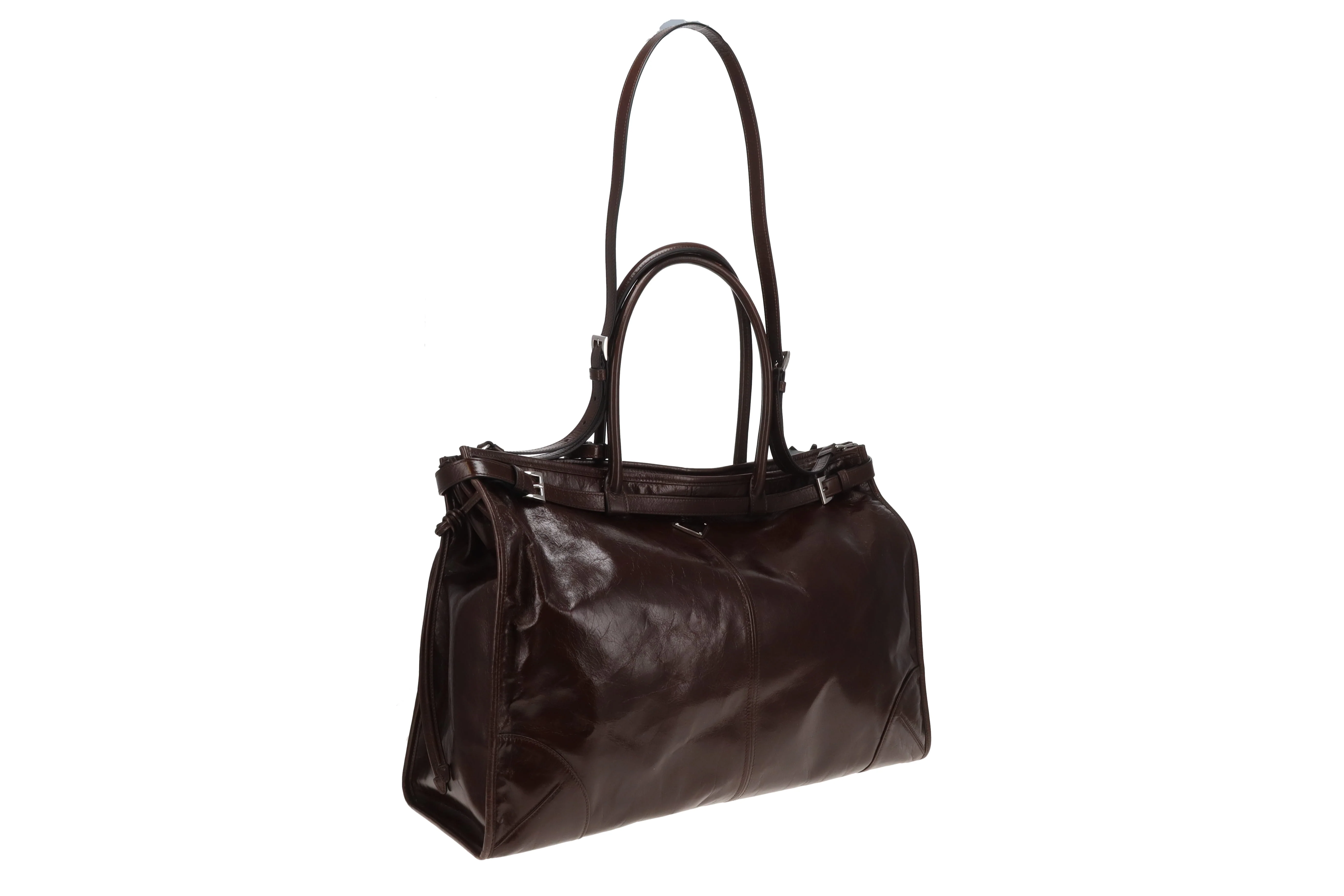 Prada Bonnie Extra Large Dark Brown Soft Lux with Strap - Image 5