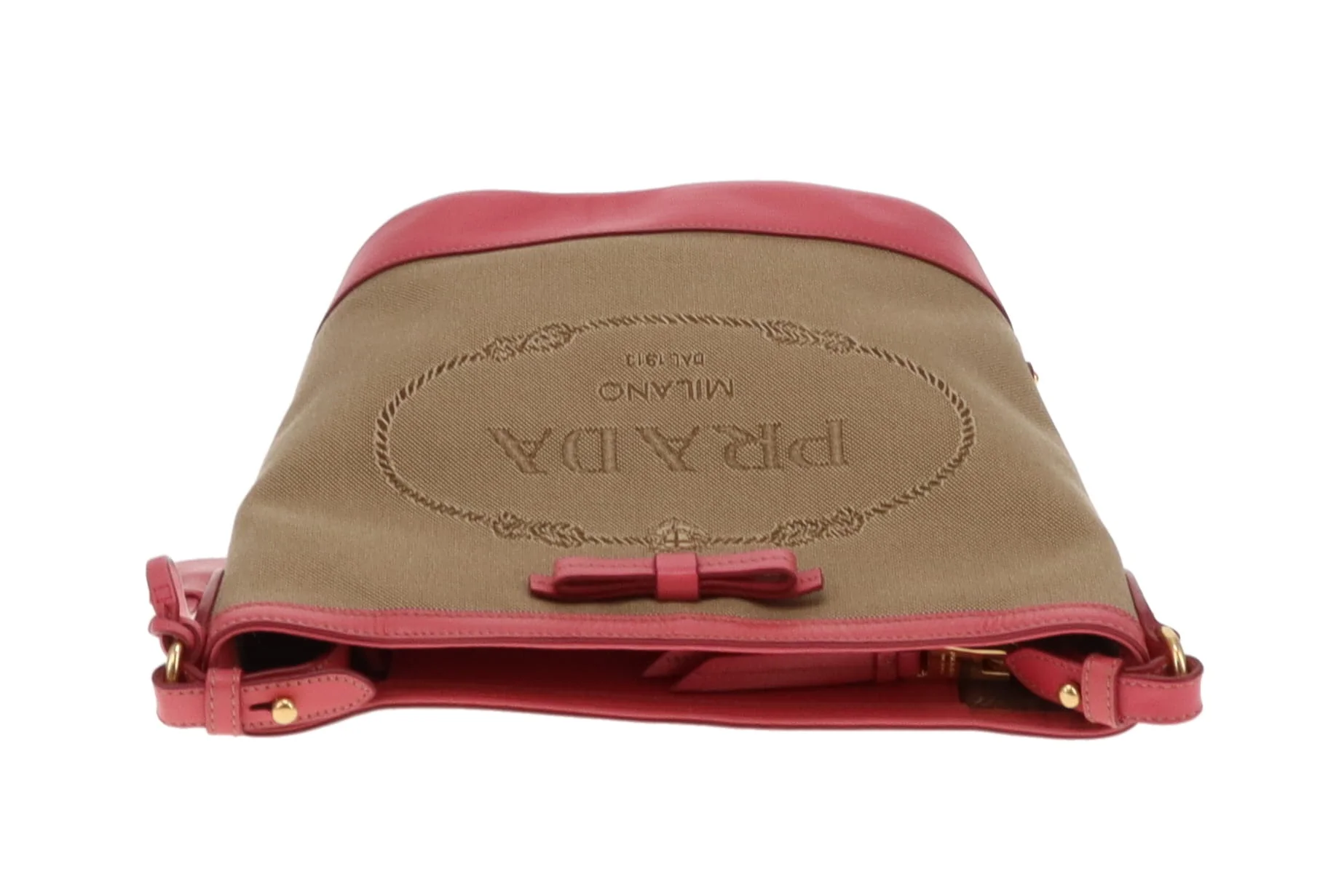 Prada Bucket Bag Logo Canvas and Pink Leather - Image 10