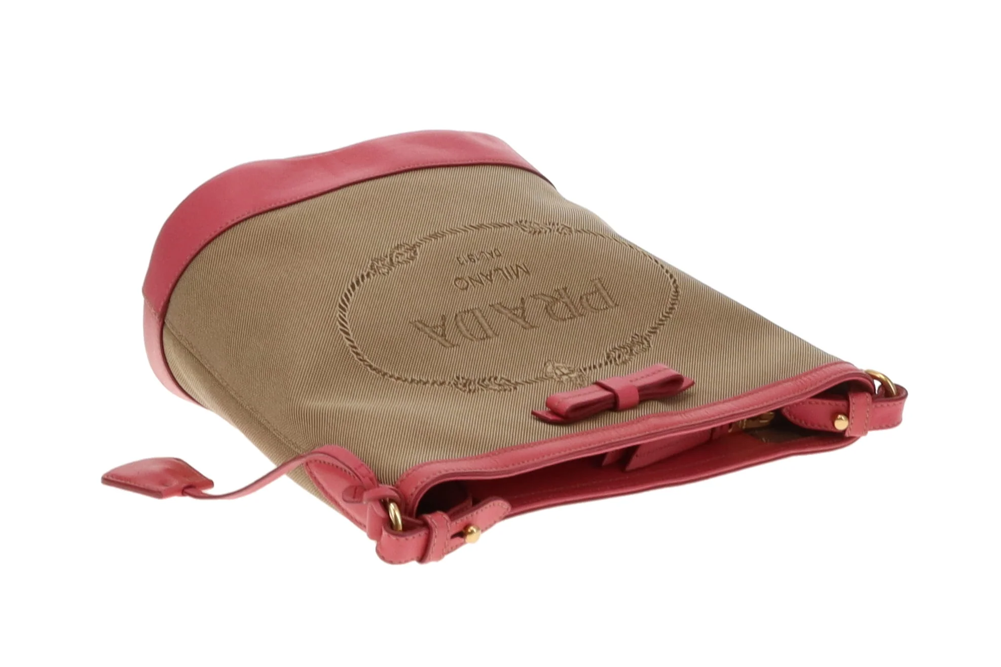 Prada Bucket Bag Logo Canvas and Pink Leather - Image 11