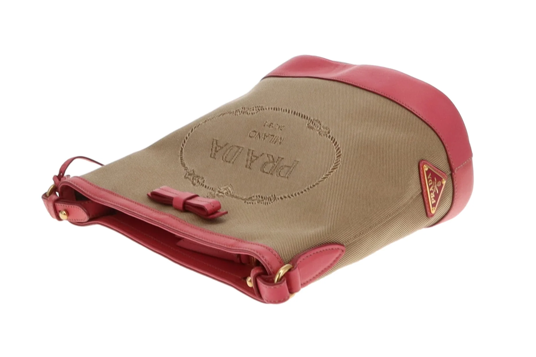 Prada Bucket Bag Logo Canvas and Pink Leather - Image 14