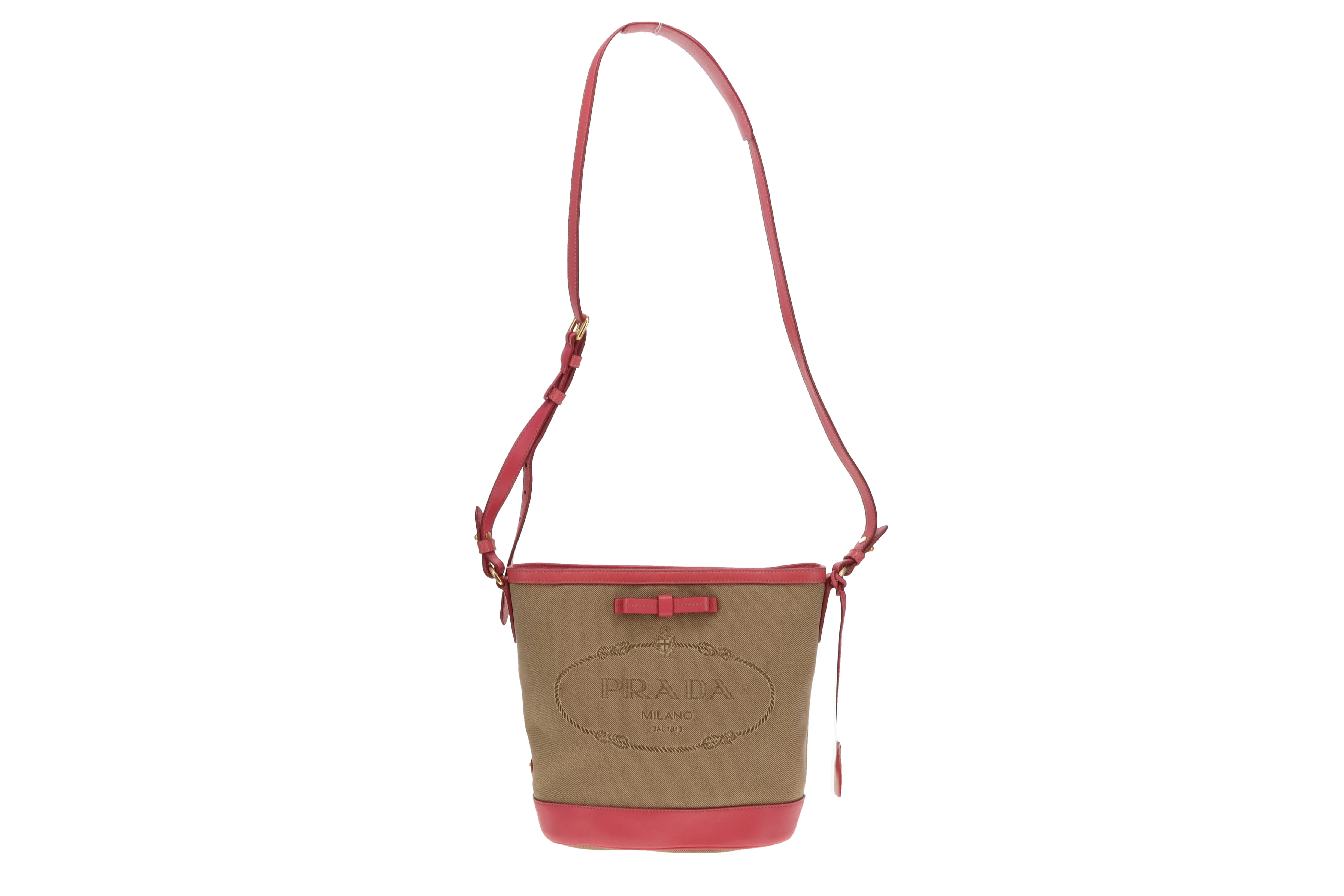 Prada Bucket Bag Logo Canvas and Pink Leather - Image 4