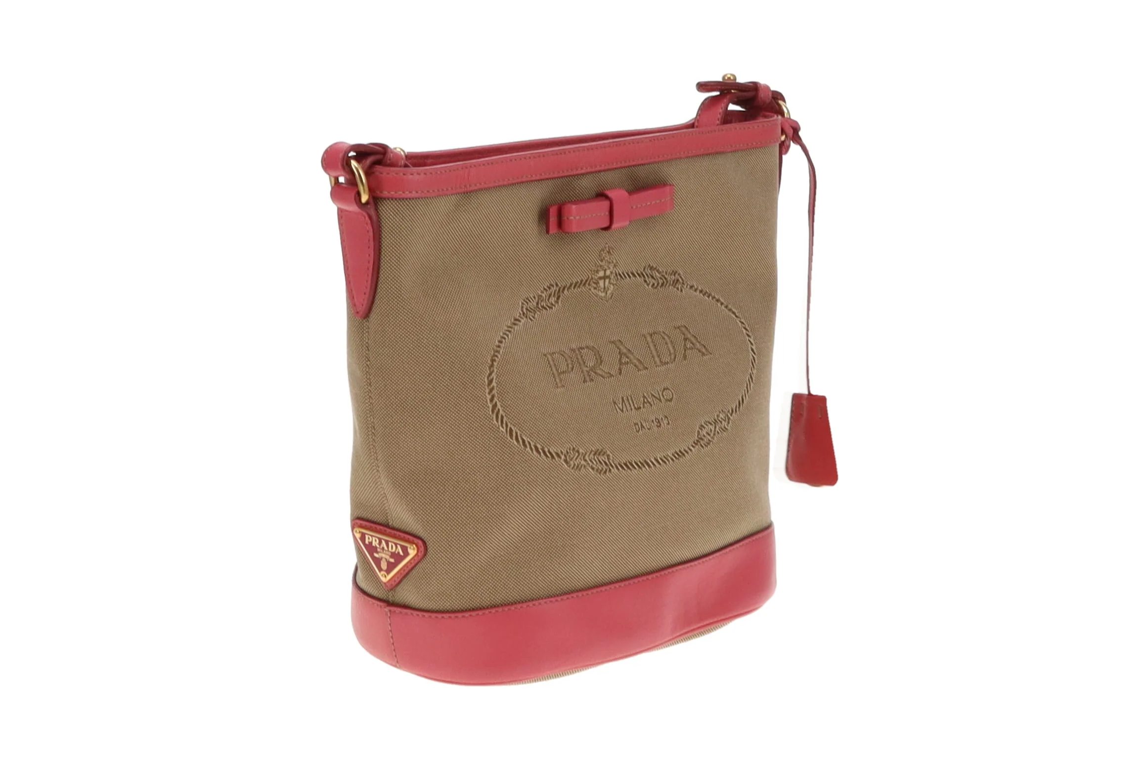 Prada Bucket Bag Logo Canvas and Pink Leather - Image 5
