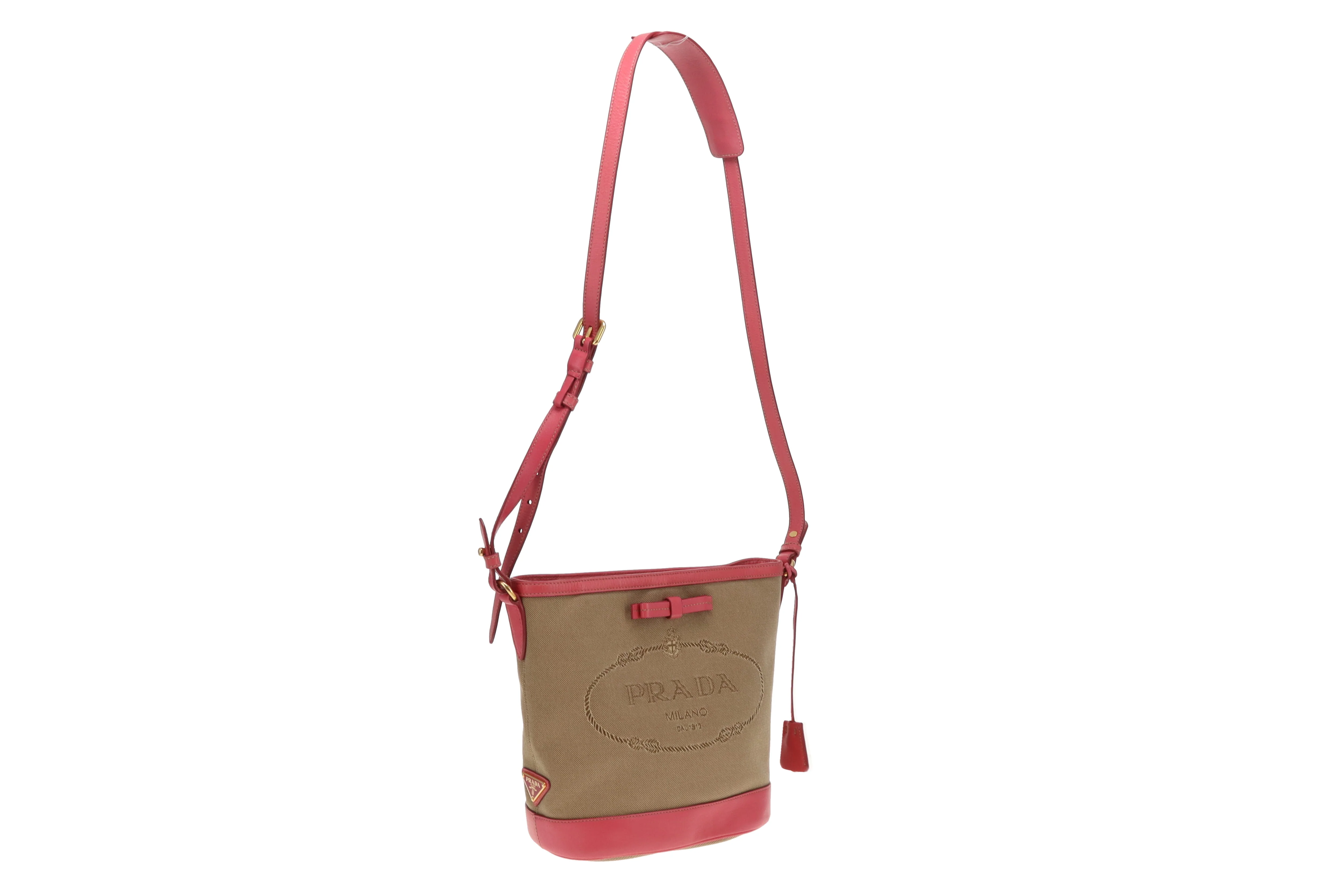 Prada Bucket Bag Logo Canvas and Pink Leather - Image 6